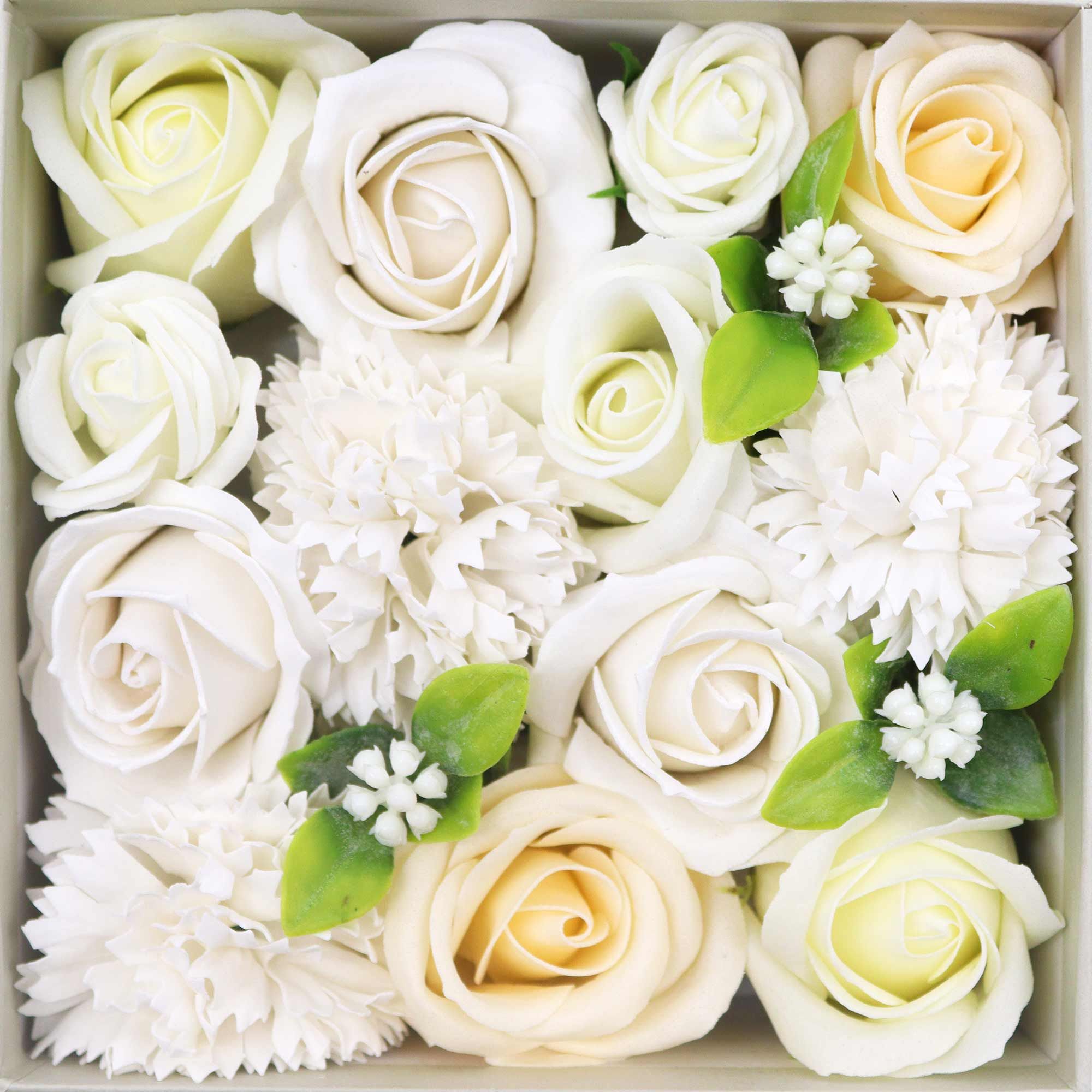 Square Box Wedding Blessings White and Ivory Soap Flower Gift Set
