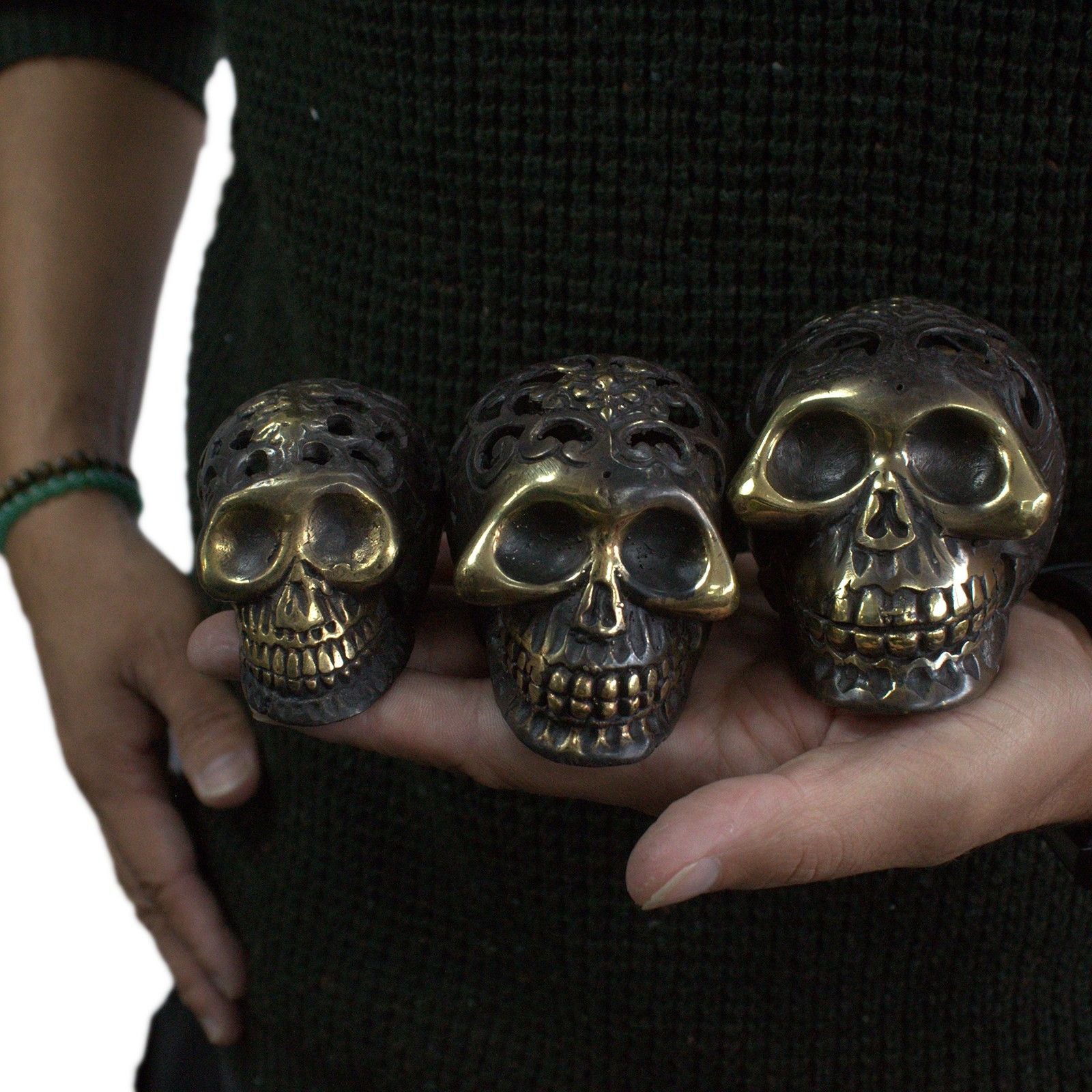 Vintage Brass Skull Small Decorative Fengshui Home Accent Piece
