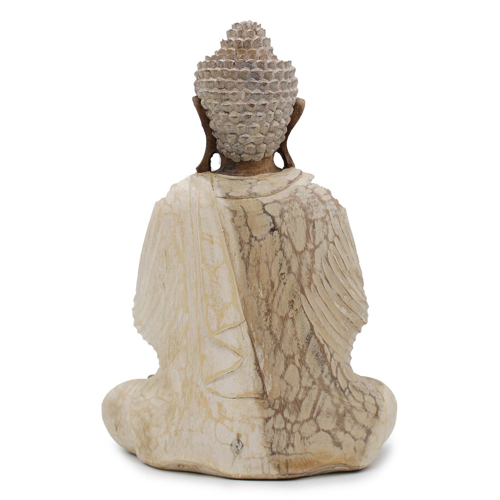 Buddha Statue Whitewash 40cm Welcome Hand Carved Design