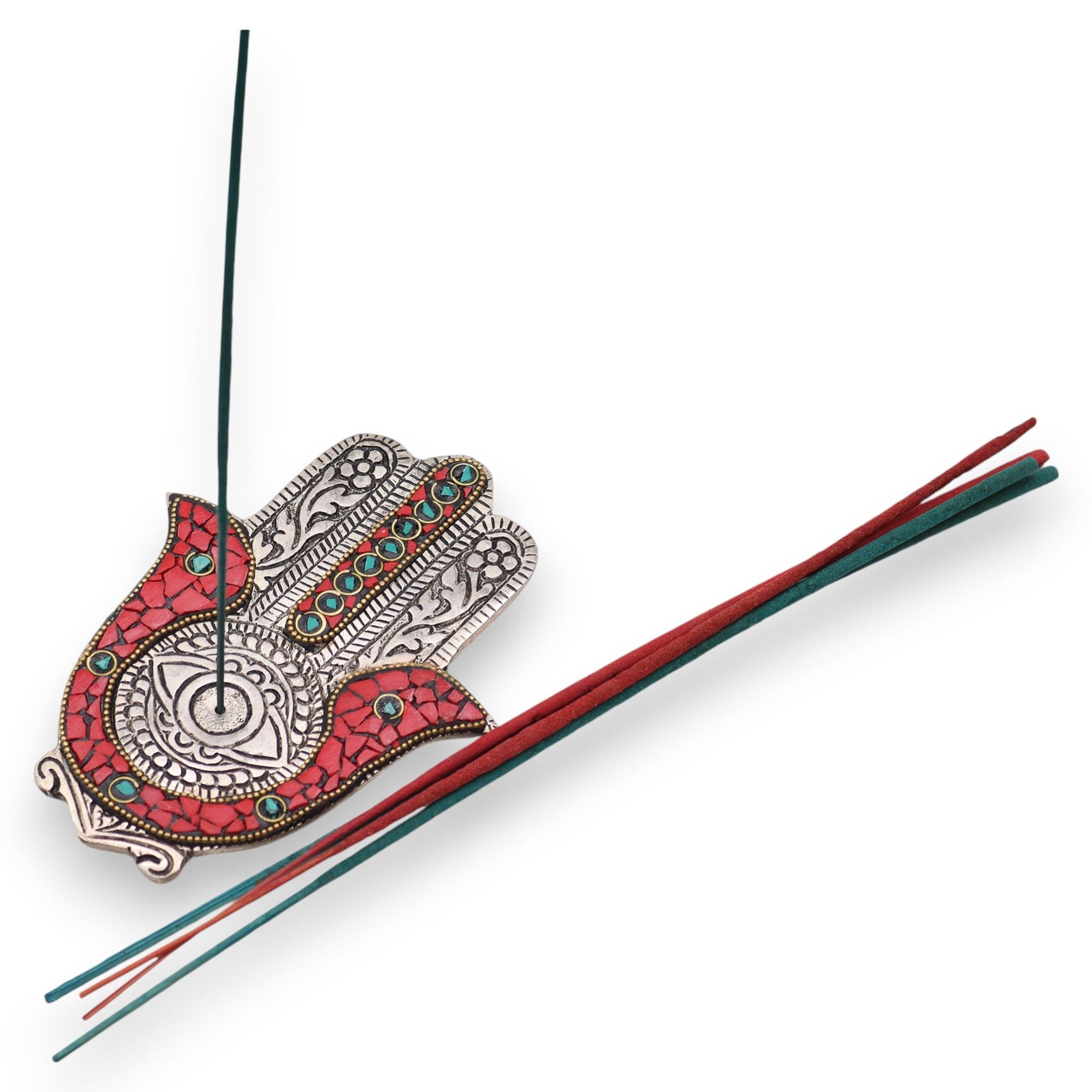 Red and Green Small Hamsa Incense Holder for Home Decor Use