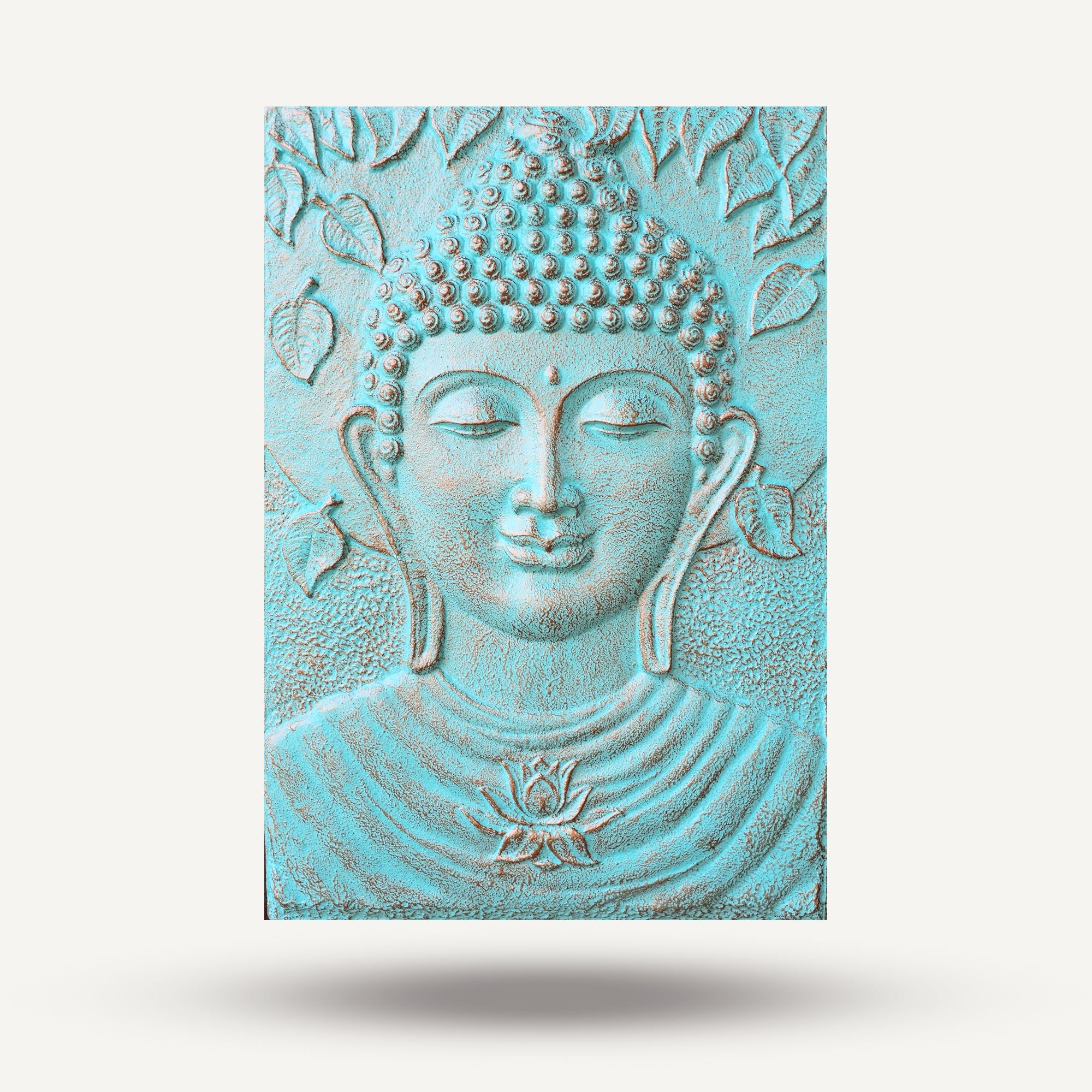 Large Buddha Iron Frame Turquoise Relief Artwork 0.7x1m