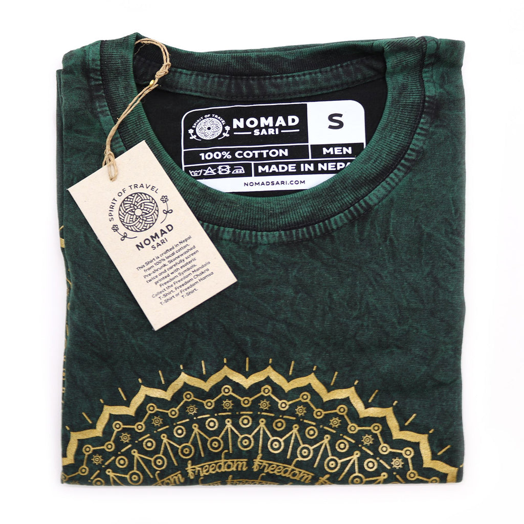 Nomad Sari Stonewashed Cotton T Shirt with Mandala Design Green