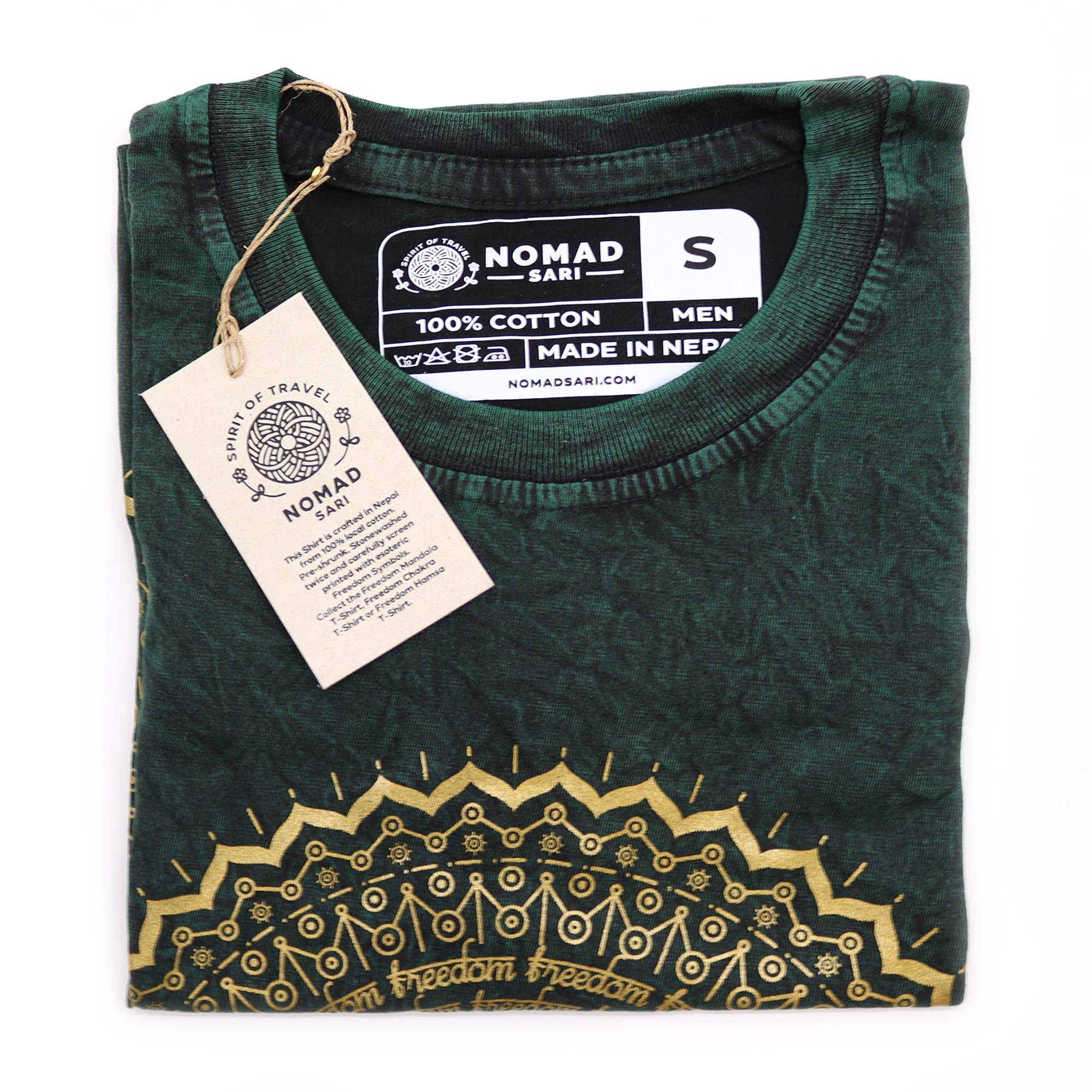 Nomad Sari Stonewashed Cotton T Shirt with Mandala Design Green