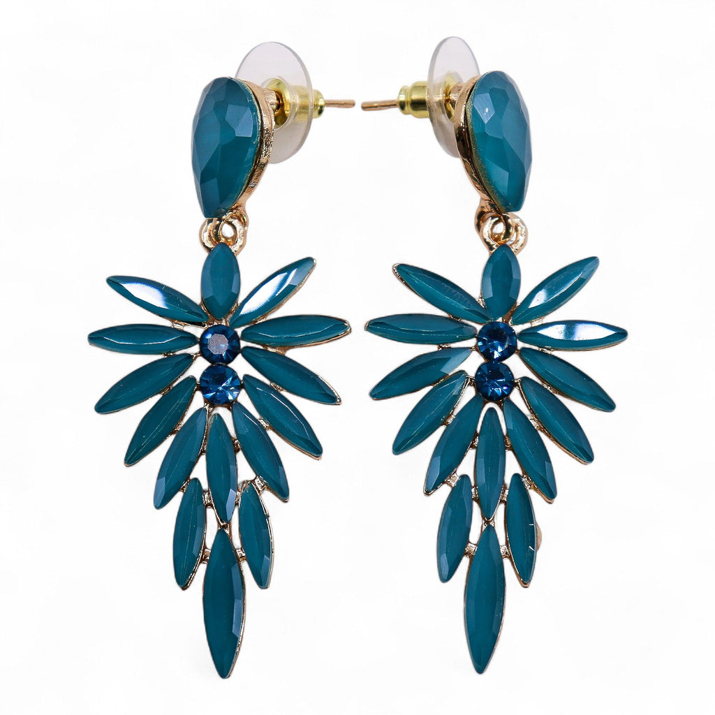 Teal Green Vintage Glass Long Drop Earrings for Elegant Style