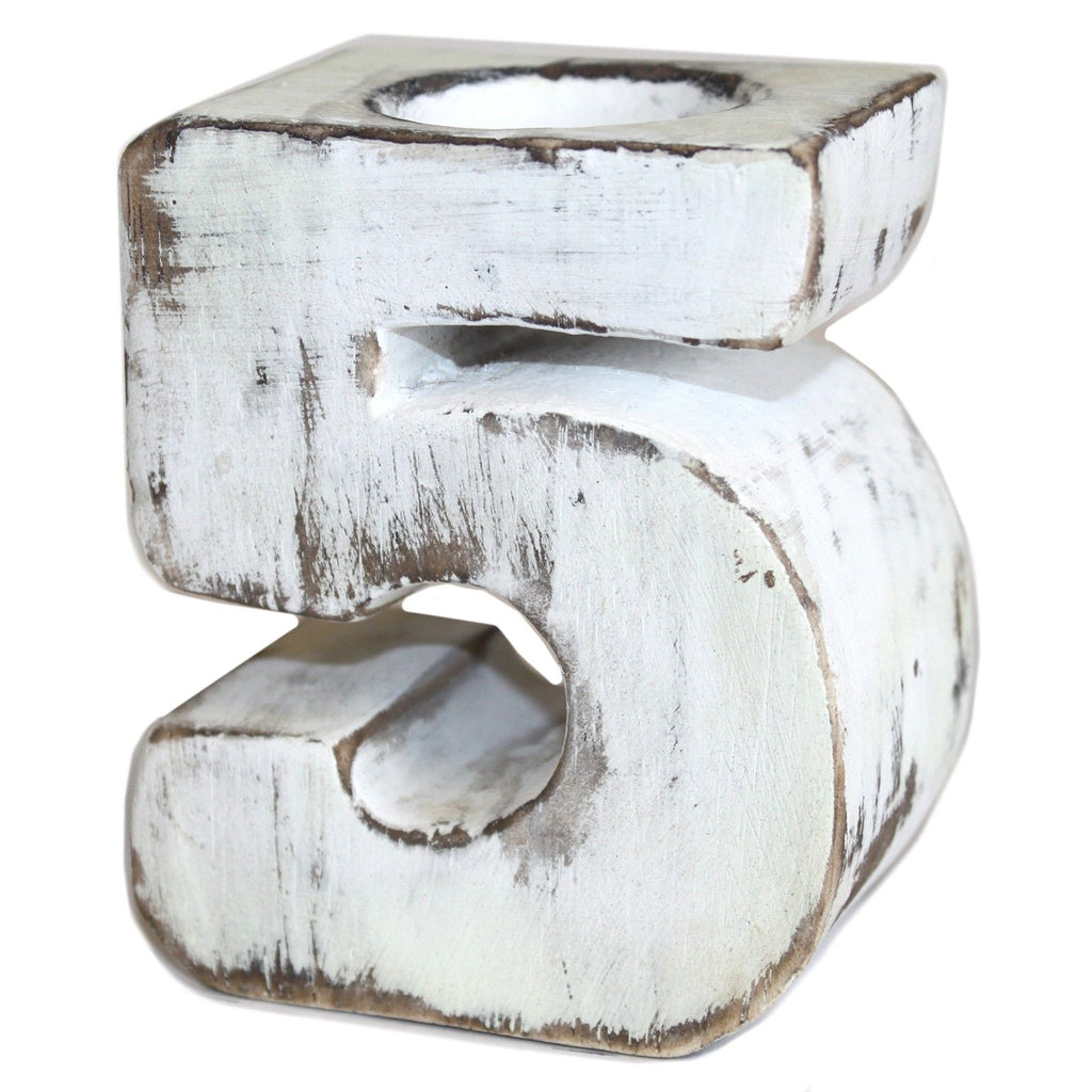 Wooden Birthday Numbers Candle Holder No.5 for Special Occasions