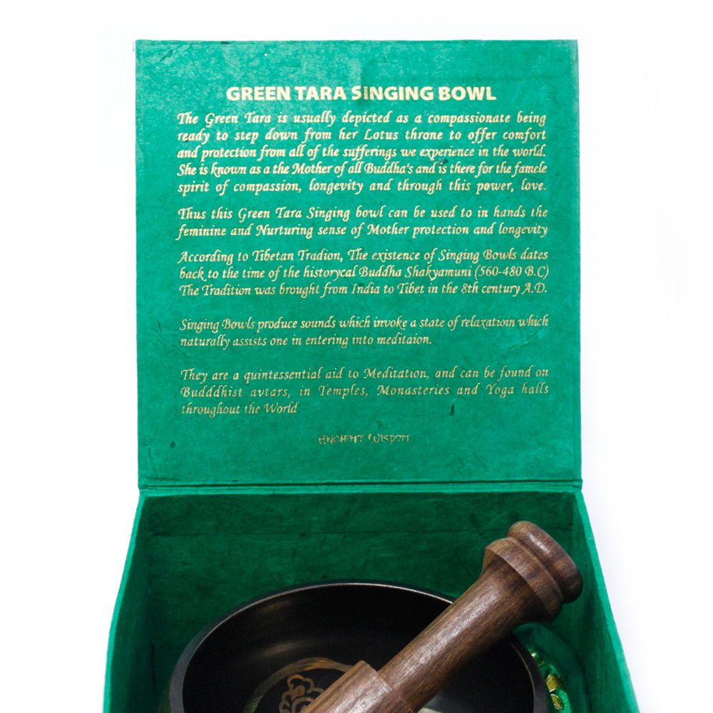 Green Tara Singing Bowl Set 10cm with Wooden Stick for Meditation