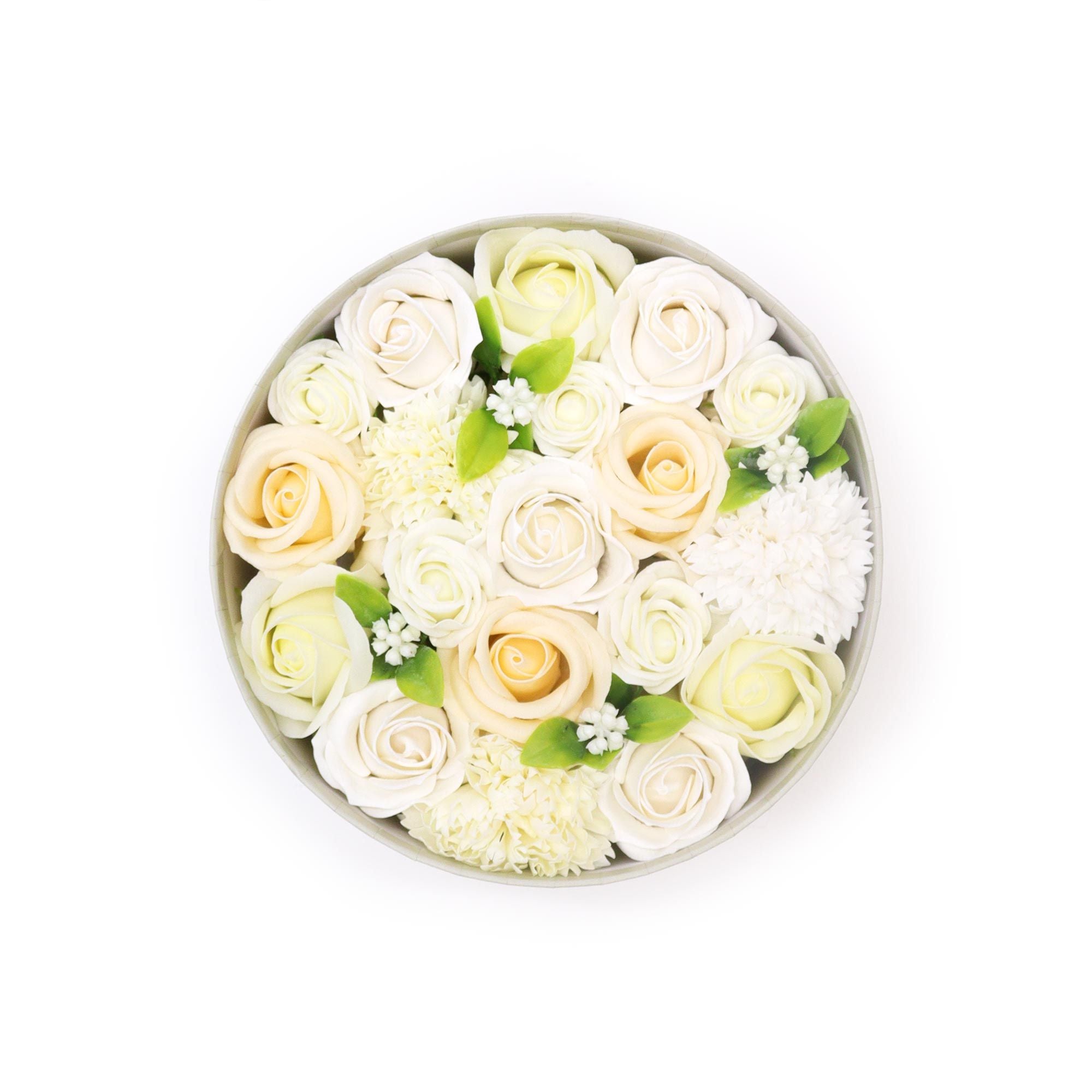 Round Box Wedding Blessings Soap Flowers Gift in White and Ivory