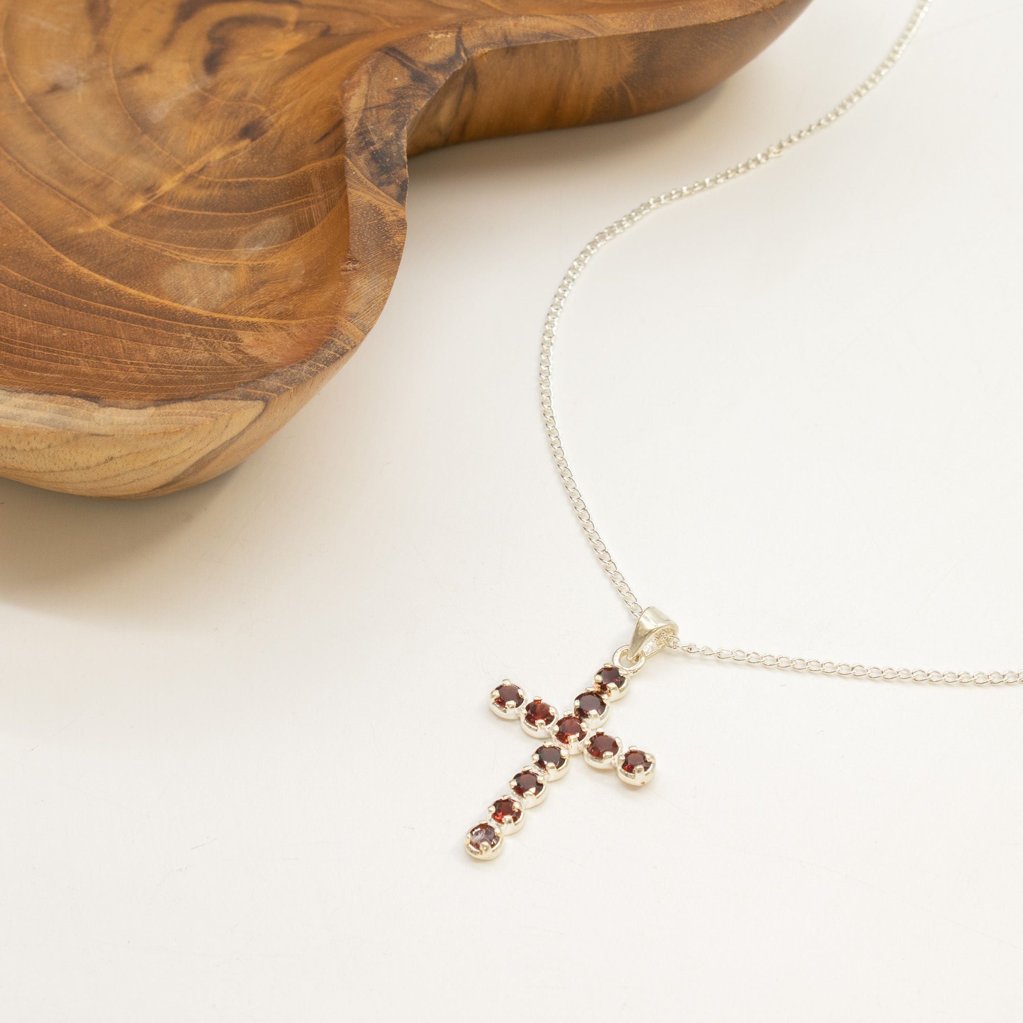 Indian Devotional Pendant with Silver Plated Chain and Garnet Crucifix