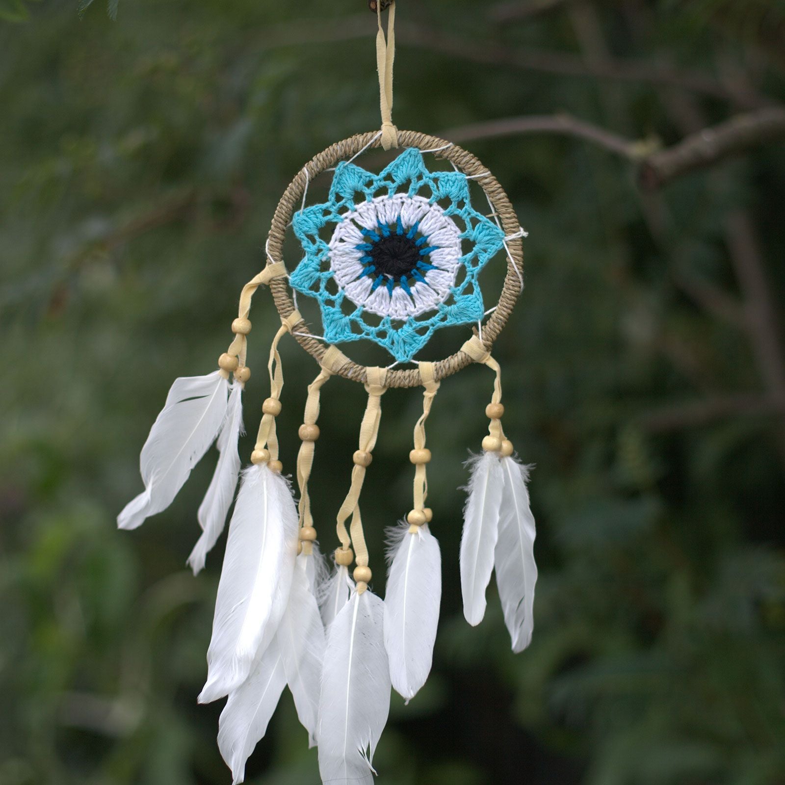 Pastel Blue Macramé Dream Catcher 12cm for Home Decor Appeal
