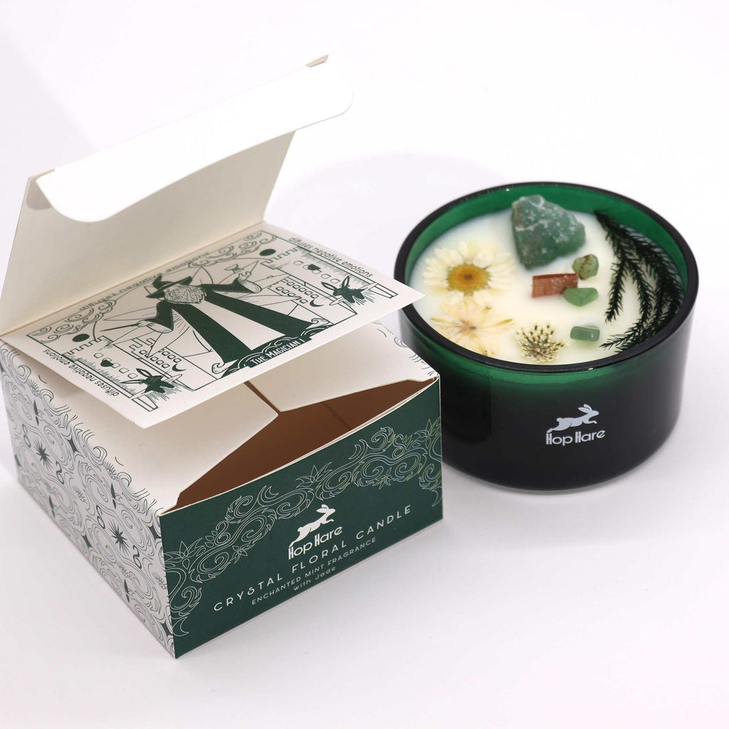 Crystal Magic Flower Candle The Magician with Jade and Mint Aroma