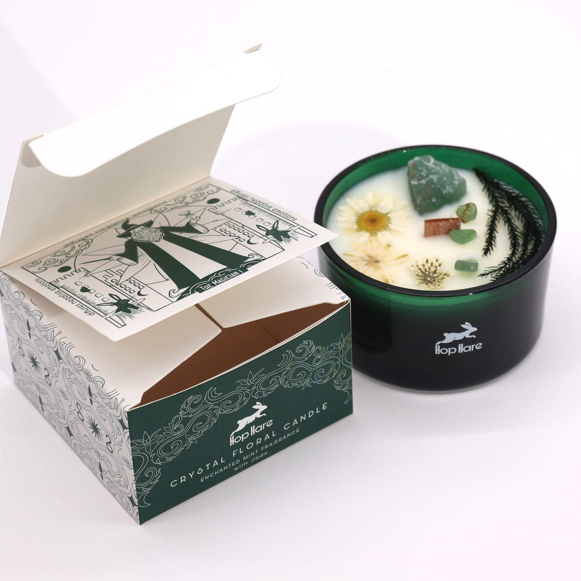 Crystal Magic Flower Candle The Magician with Jade and Mint Aroma