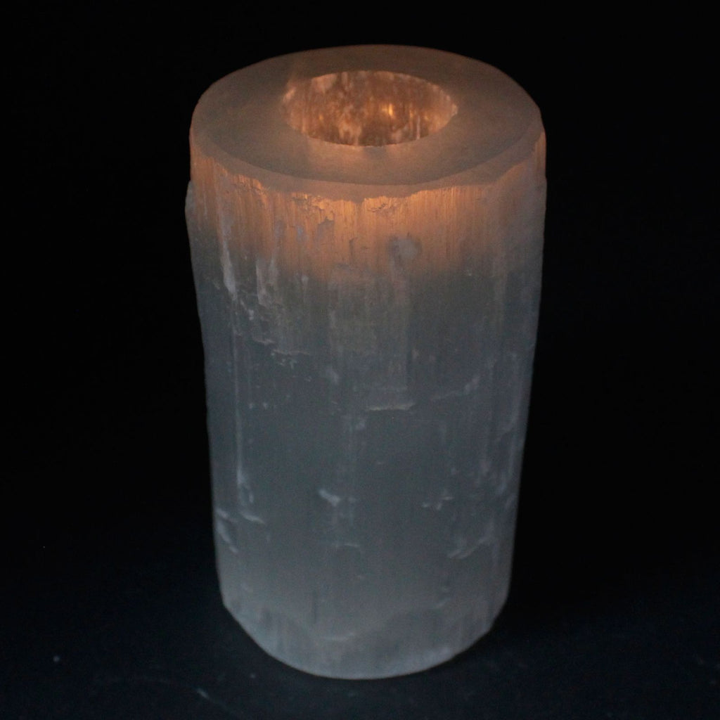Selenite Cylinder Candle Holder 15 cm for Home Decor and Gifting
