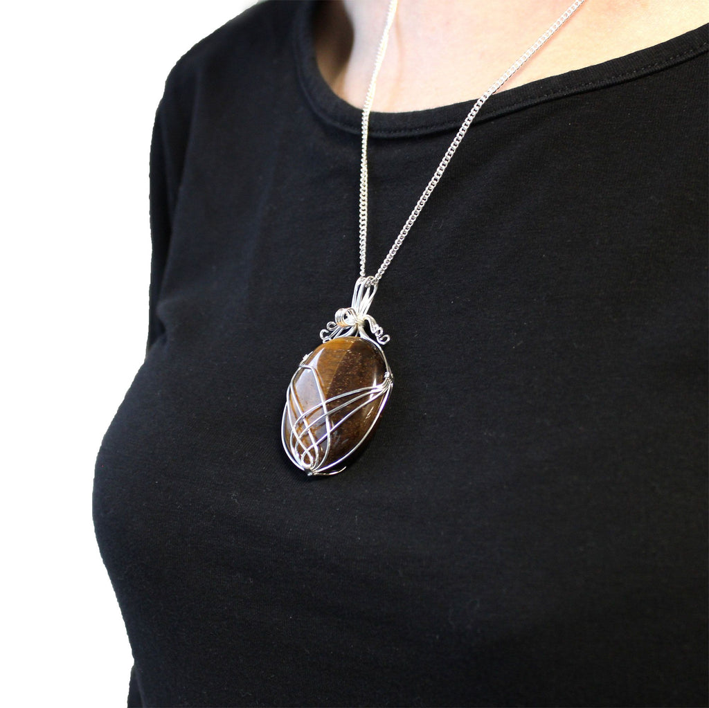 Swirl Wrapped Gemstone Necklace with Tiger Eye Design