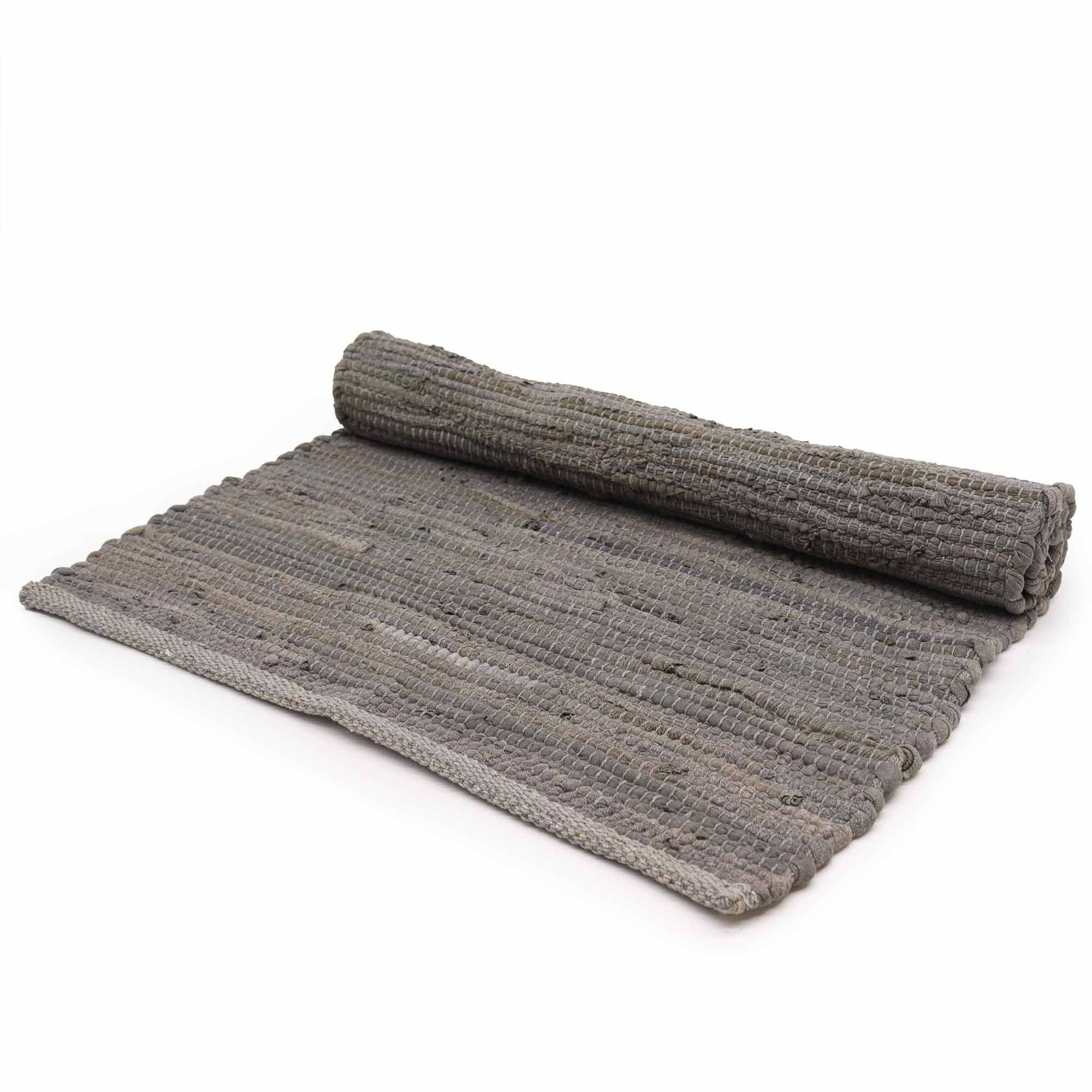 Large Indian Handloom Cotton Rug in Chacoal for Home Interiors