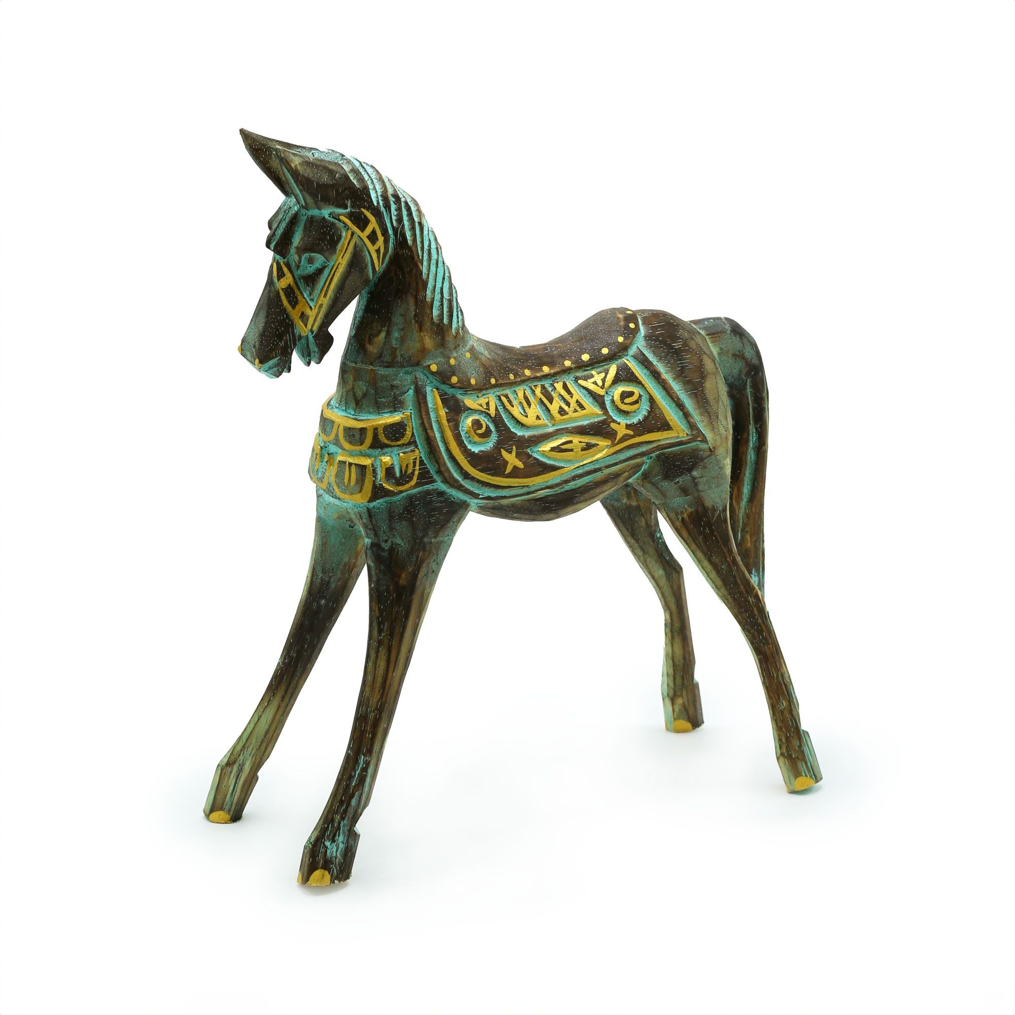 Medium Gold & Turquoise Horse Decorative Figure for Home Décor