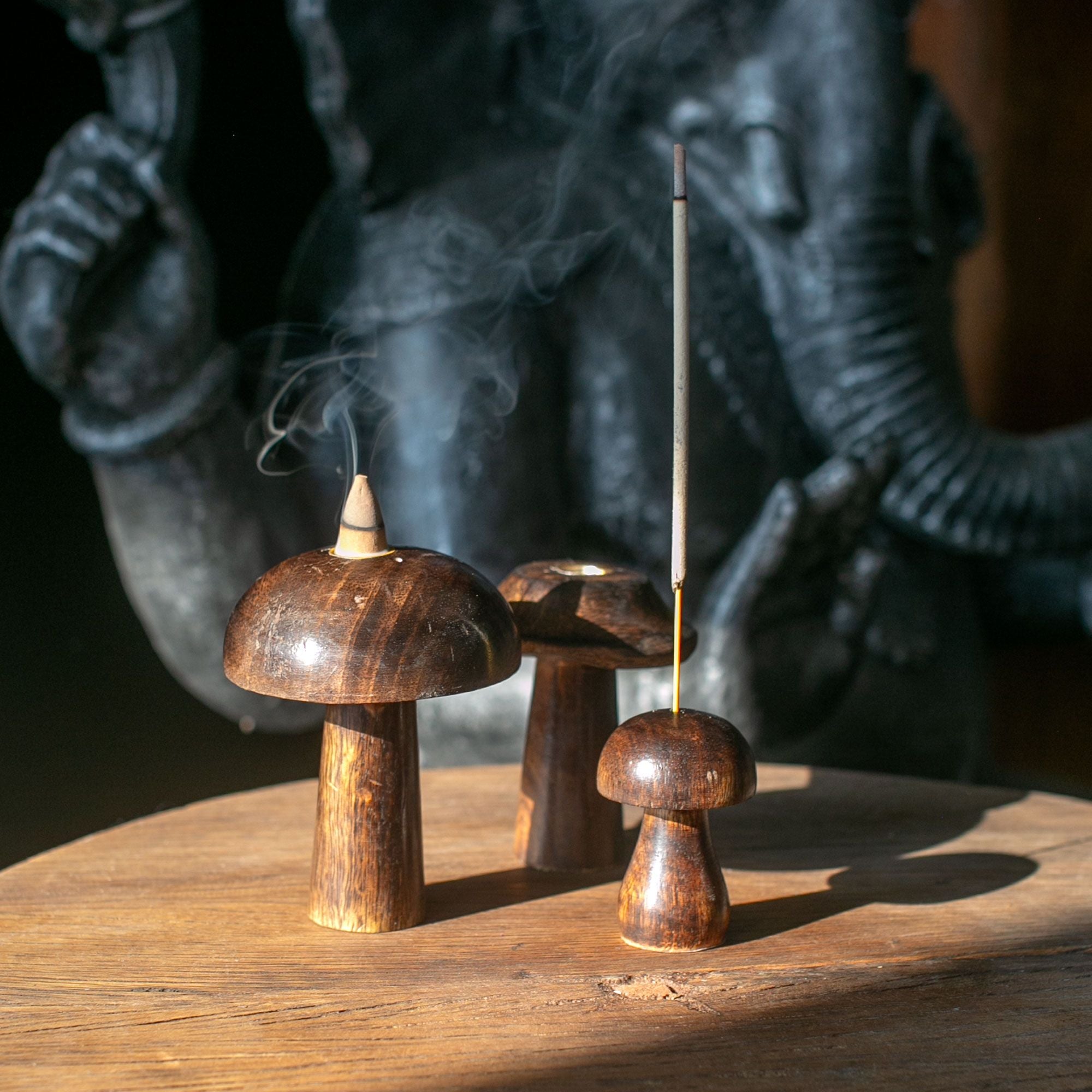 Set of 3 Mini Incense Mushrooms Unique Holders for Sticks