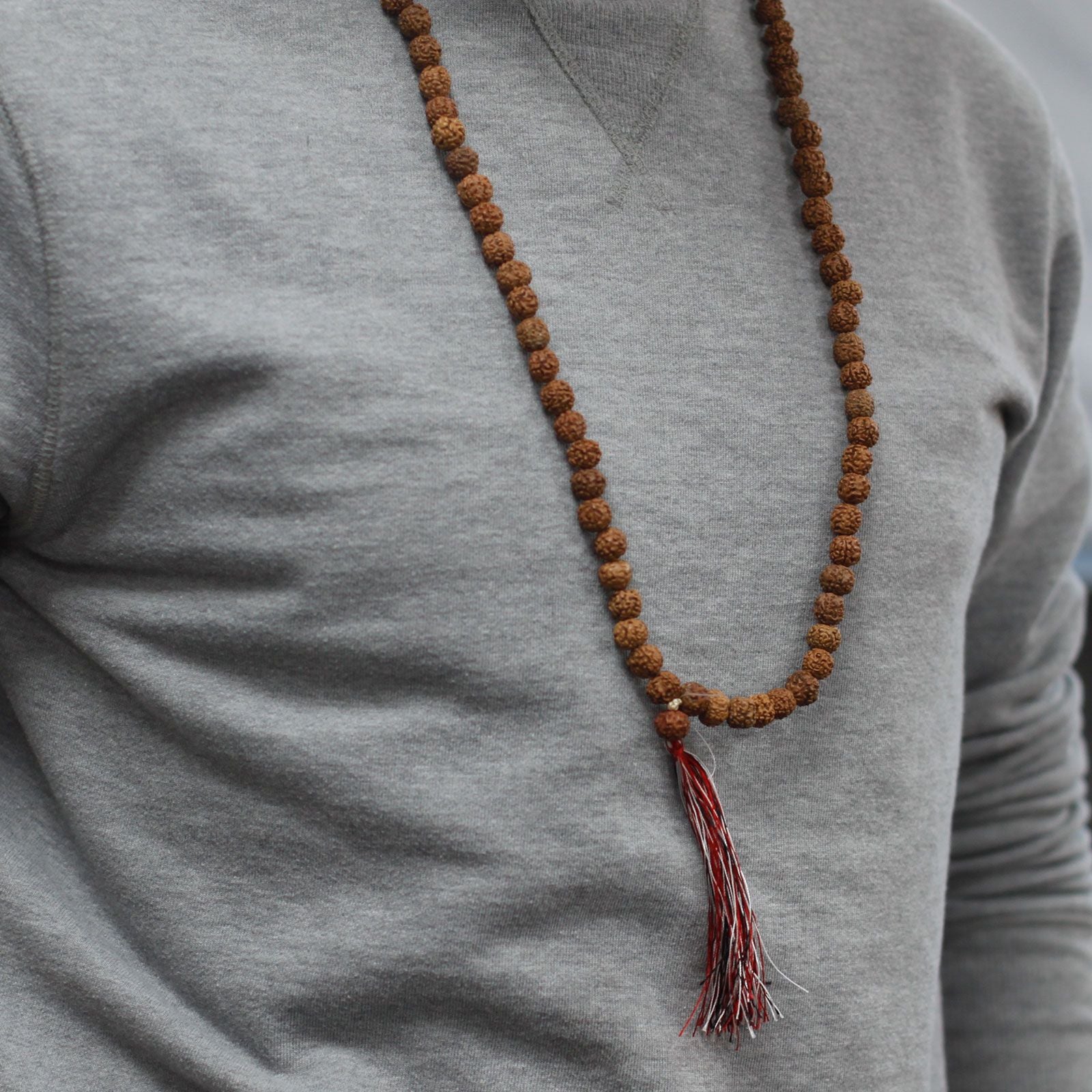 108 Rudraksha Mala Natural Beads with Chunky Tassel Design