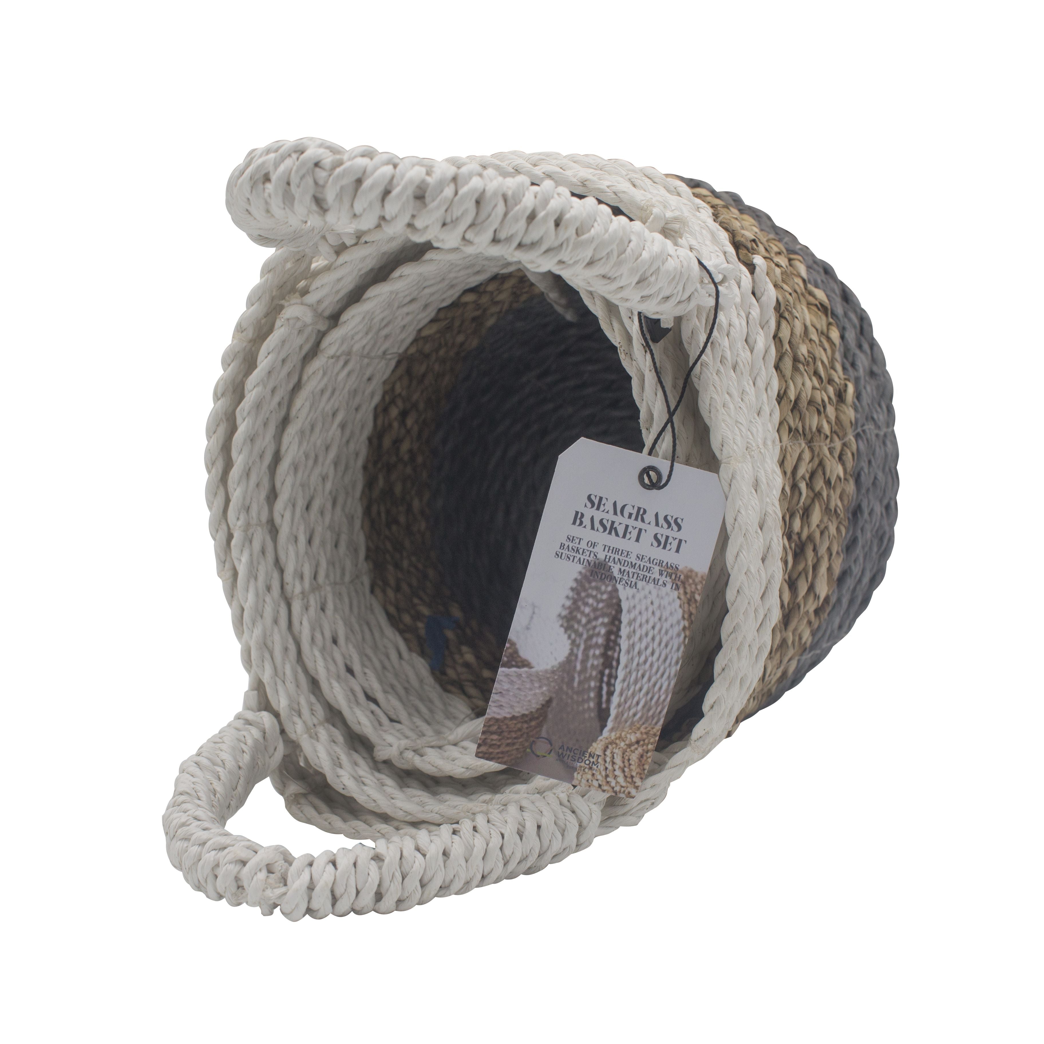 Seagrass Basket Set in Grey Natural and White for Stylish Storage