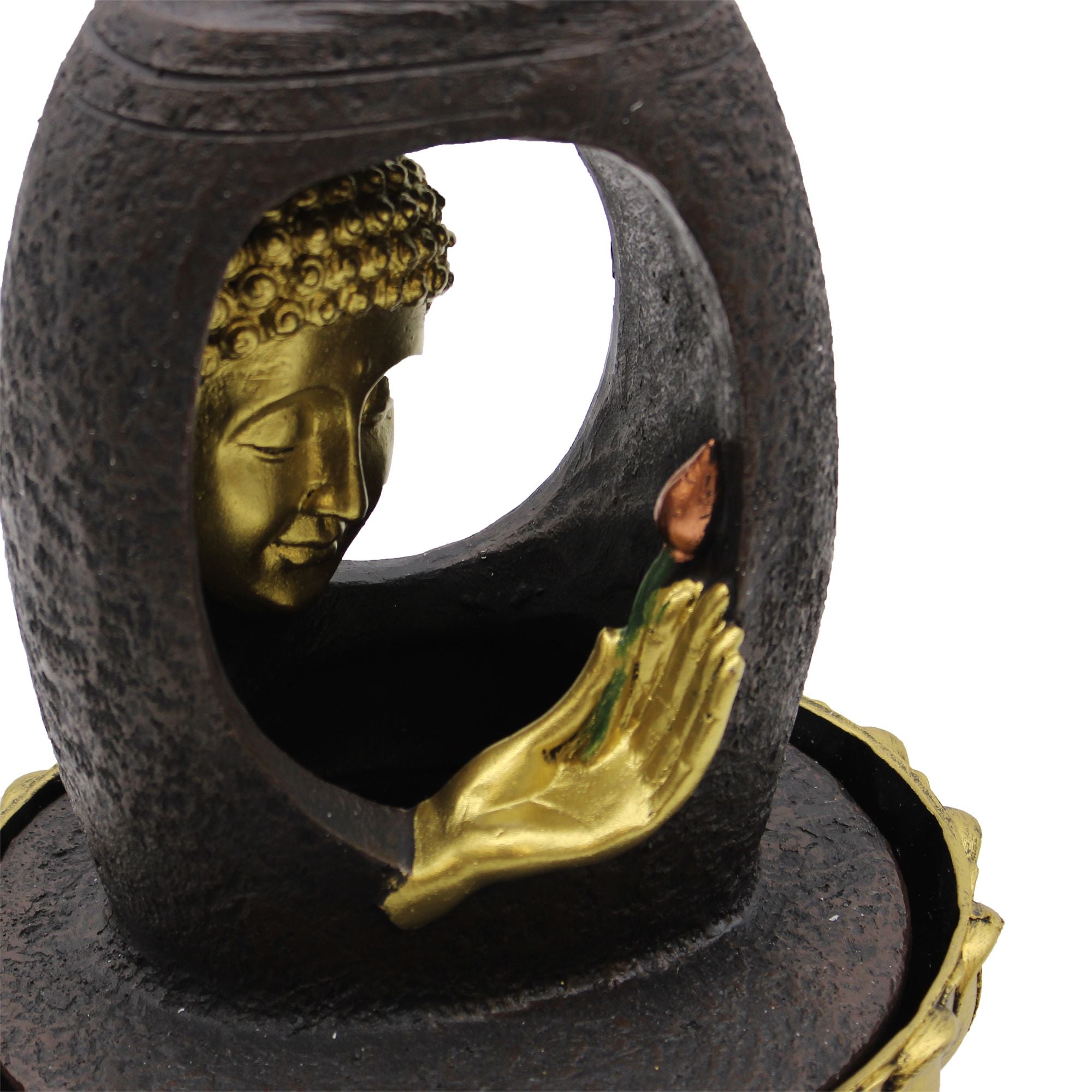 30cm Tabletop Water Feature with Golden Buddha and Vitarka Mudra