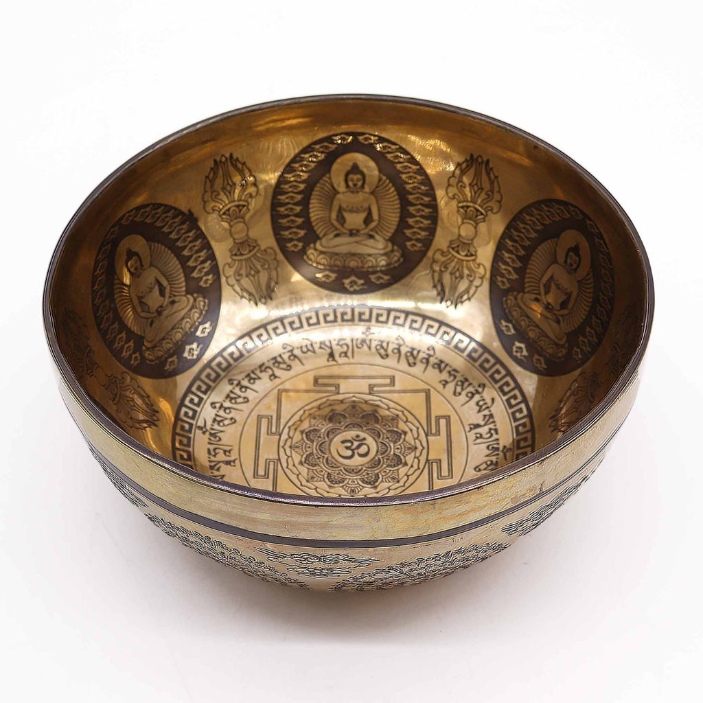 Tibetan Healing Engraved Bowl with Om and Buddha Design 21cm