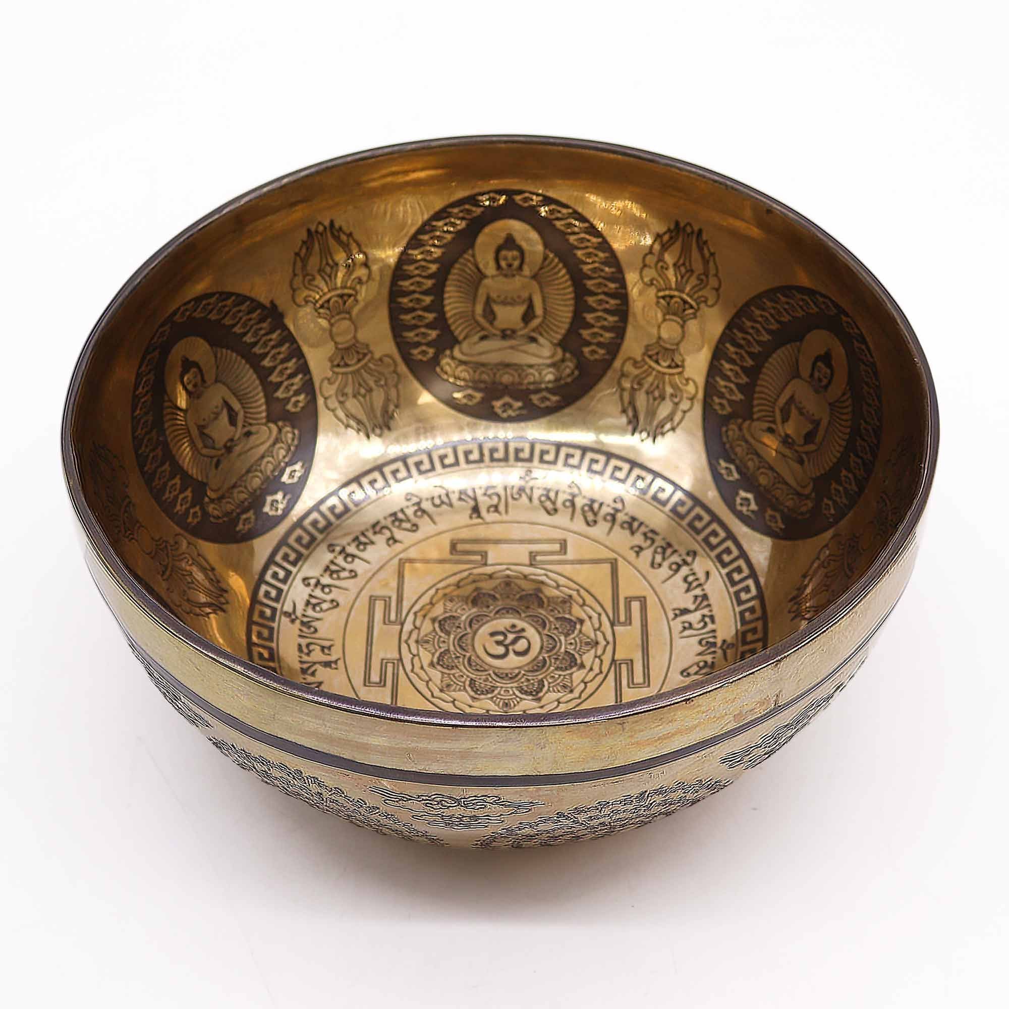 Tibetan Healing Engraved Bowl with Om and Buddha Design 21cm