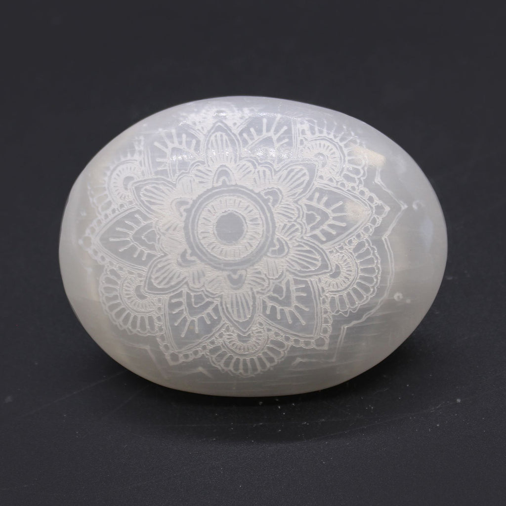 Selenite Palm Stone with Mandala Engraving for Home Decor