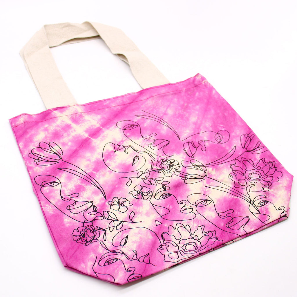 Tye Dye Cotton Bag with Pretty Face Design in Vibrant Magenta