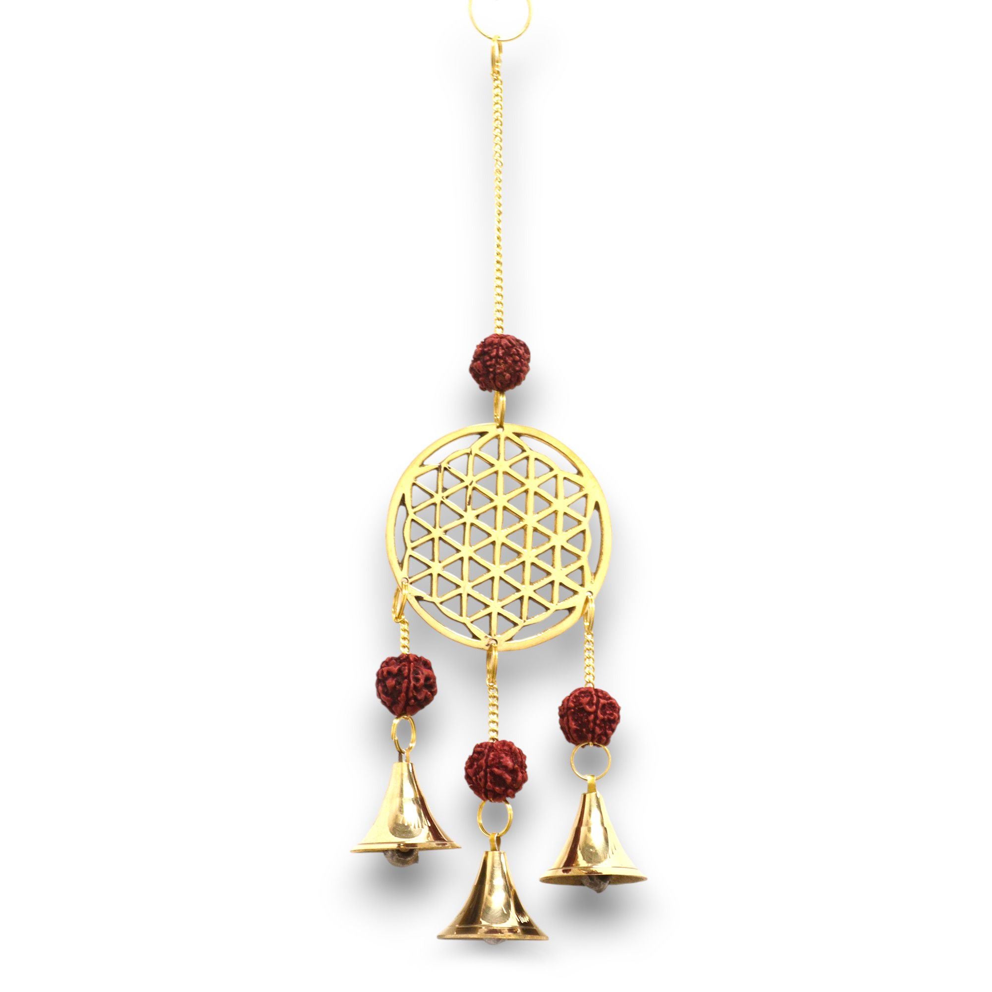 Indian Chimes with Brass Flower of Life and Rudraksha Beads