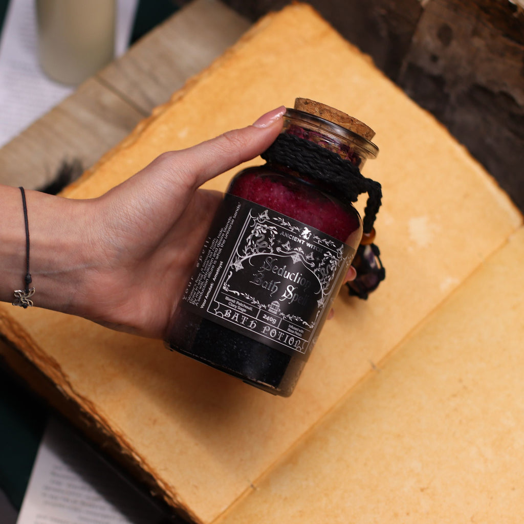 Seduction Bath Spell Potion & Amethyst Crystal Amulet for Rituals