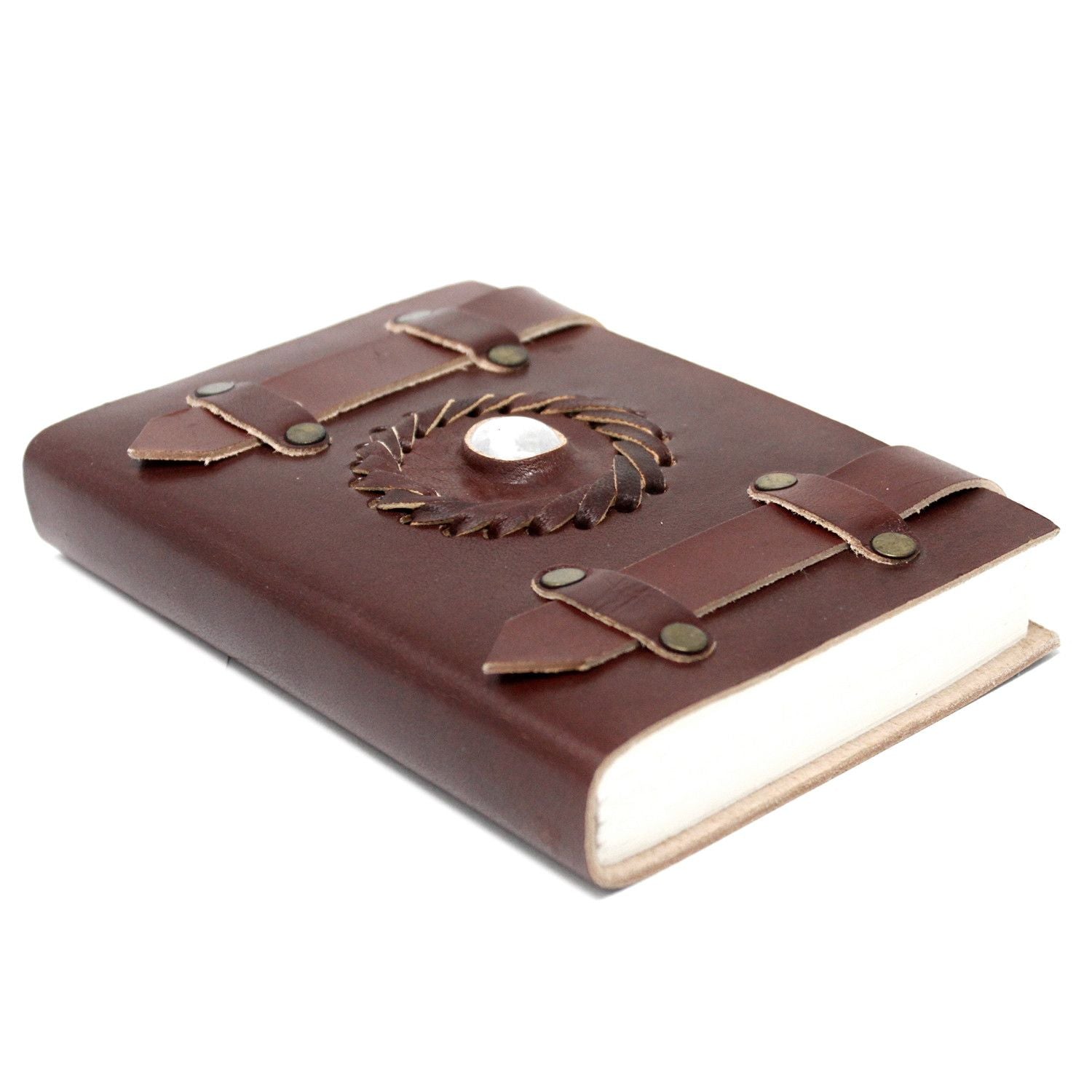 Leather Moonstone Notebook with Belts for Vintage Journaling
