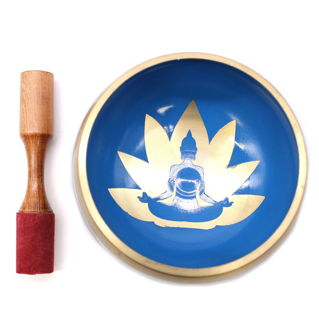 Large Yoga Moves Tibetan Singing Bowl Set in White and Blue 14cm