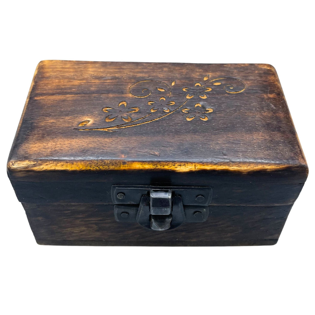 Wooden Pill Box with Assorted Carved Designs for Keepsakes