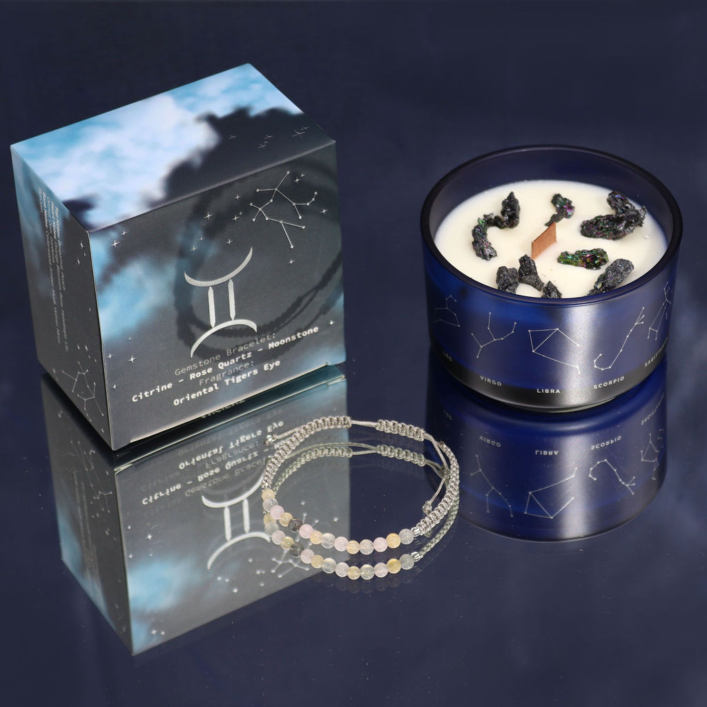 Zodiac Crystal Candle with Gemstone Bracelet for Gemini Energy