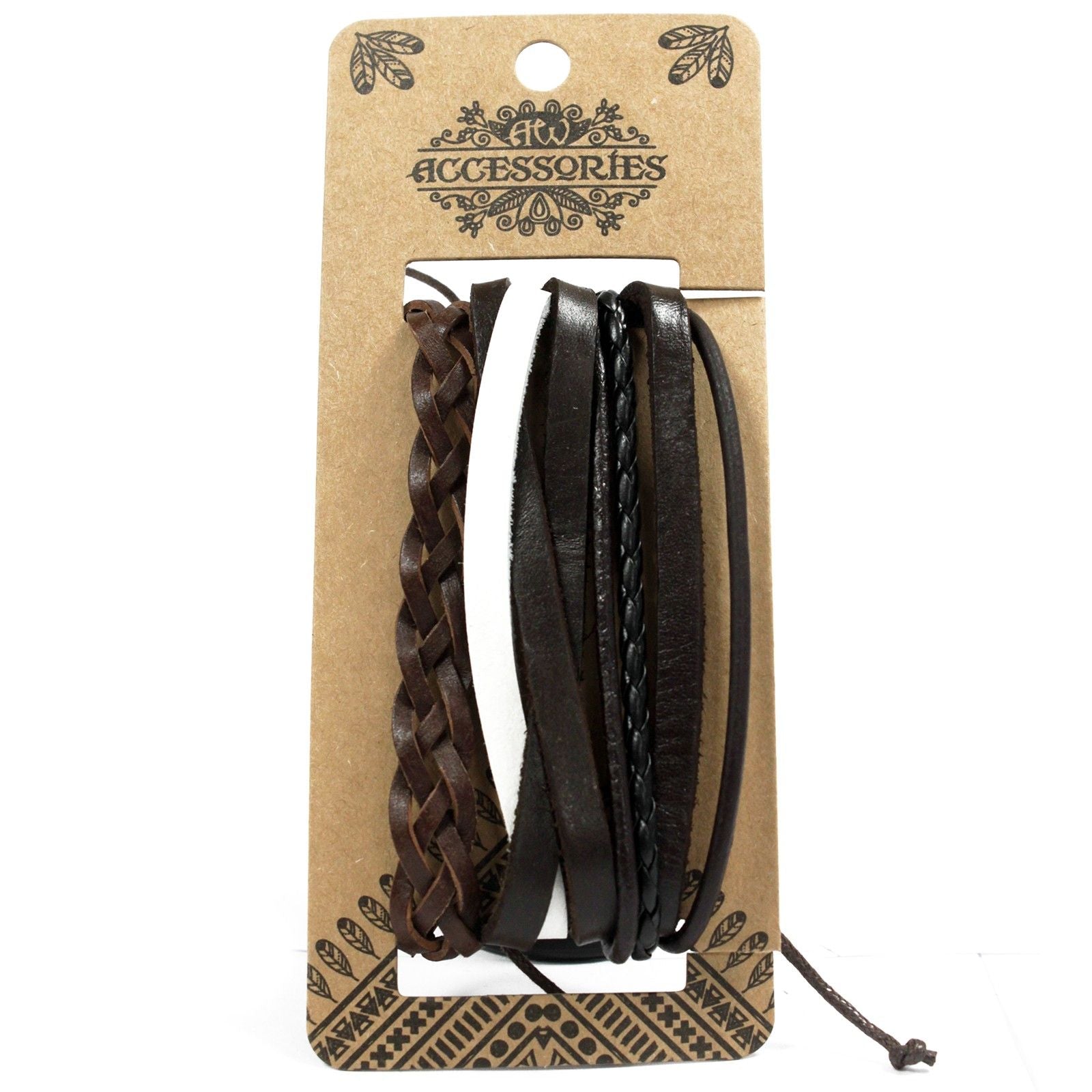 Mens Bracelet Sets Dark and Handsome with Leather and Metal Charms