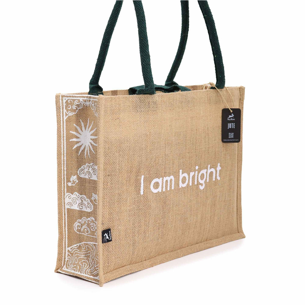 Hop Hare Jute Big Bag with I Am Bright Sun Design for Daily Use