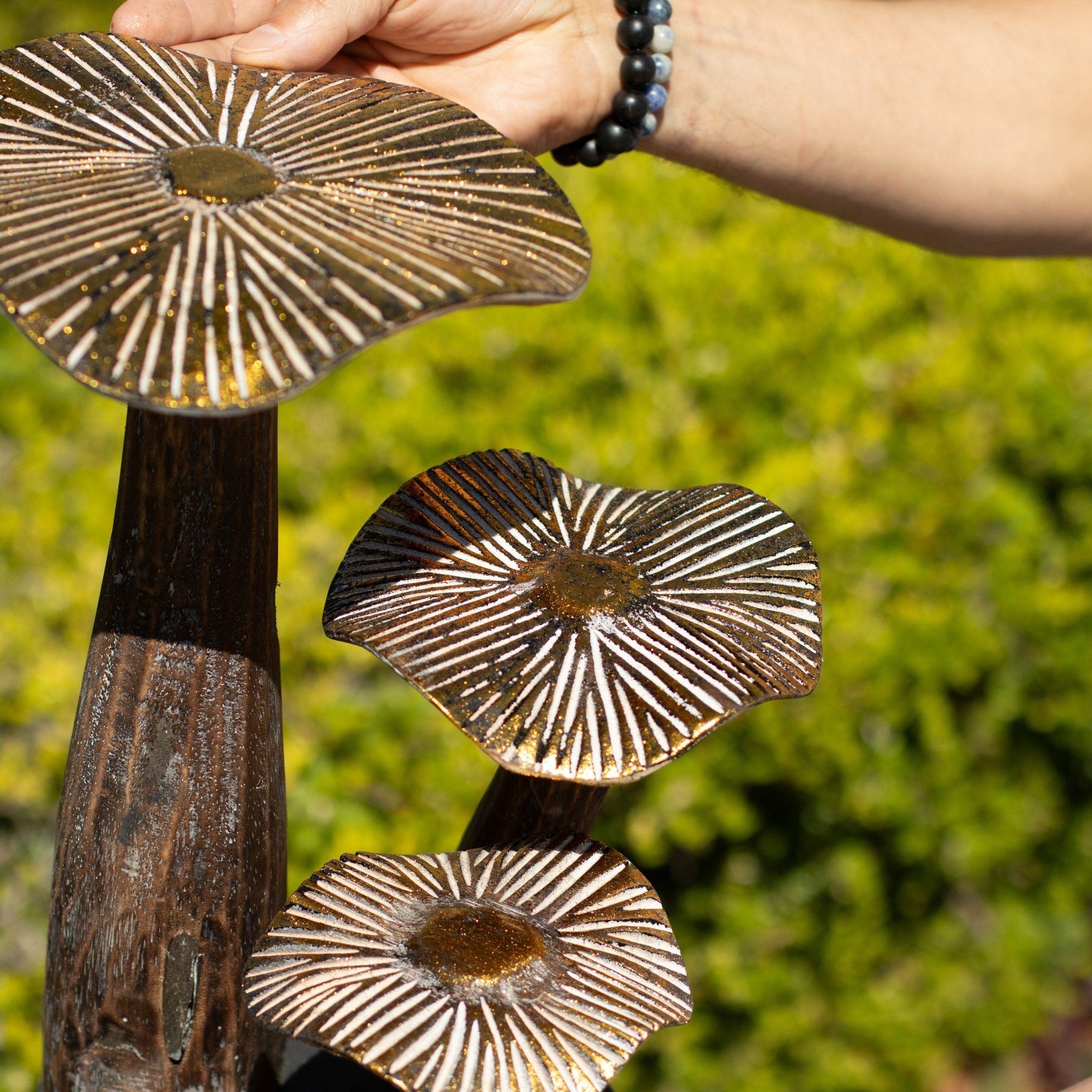 Large Golden Mushroom Art 32cm Unique Decorative Sculpture