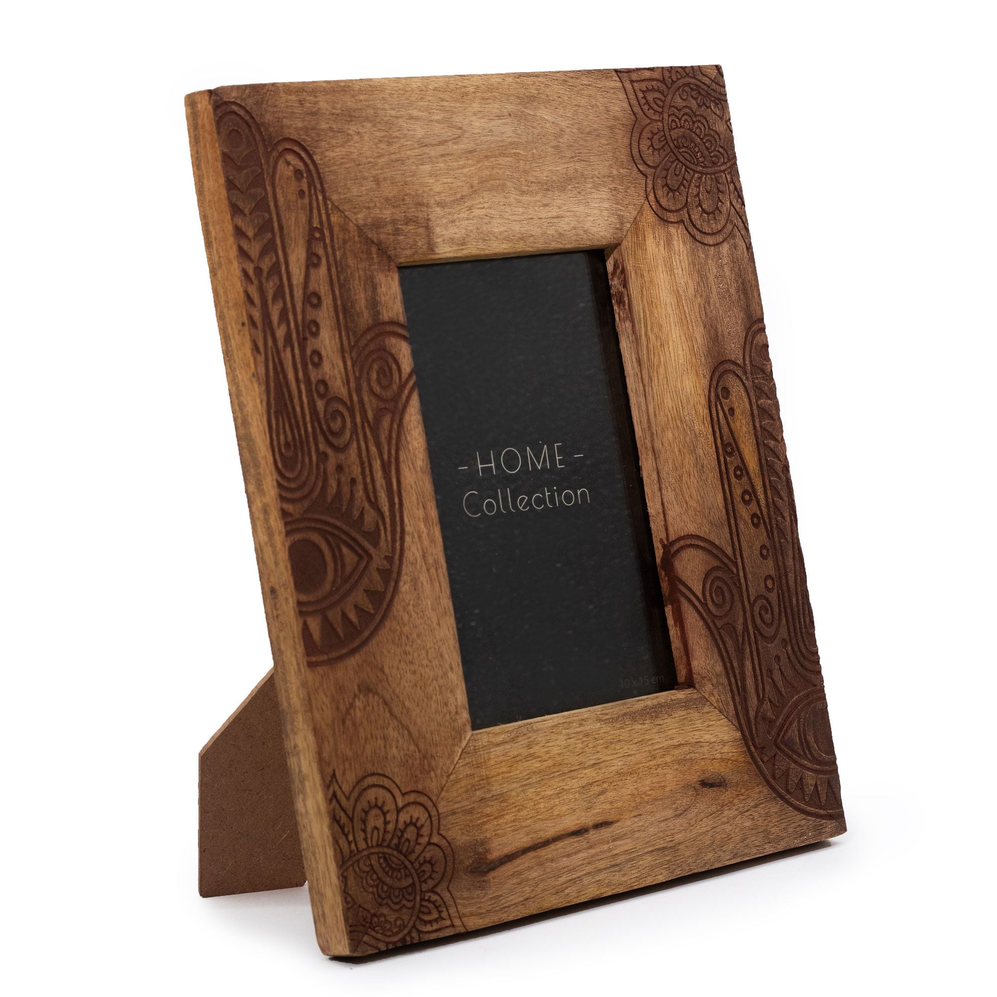 Medium Black Mango Wood Picture Frame with Hamsa Design for 10x15cm