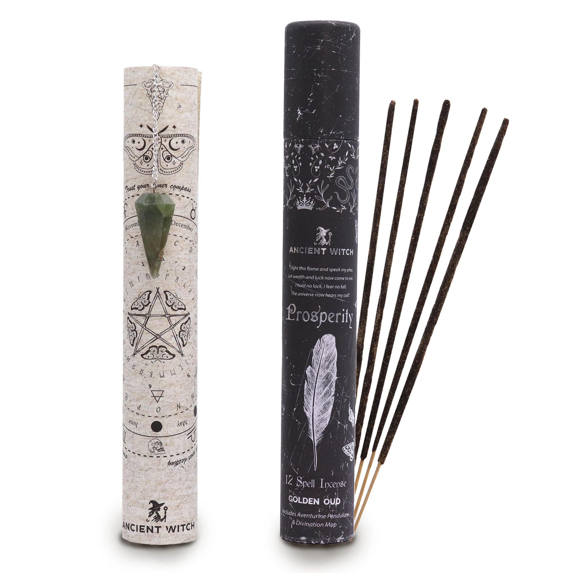 Ancient Witch Spell Incense for Prosperity with Aventurine Pendulum