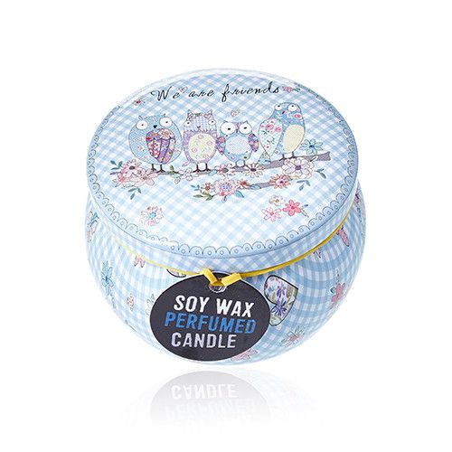 Art Tin Candle with Friendly Messages in Parma Violet Design