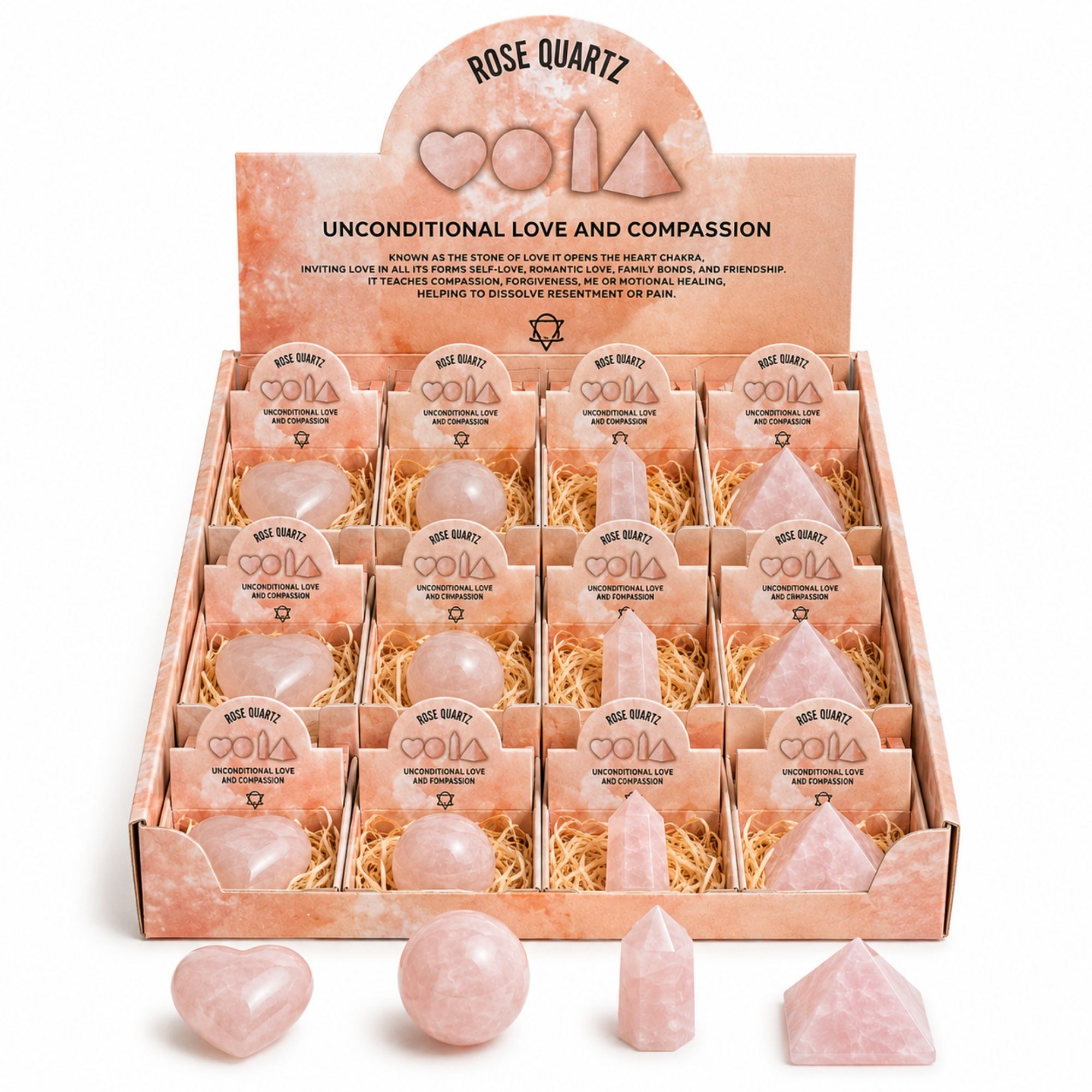 Four Gemstone Shapes Set of Rose Quartz for Home Decor Accents