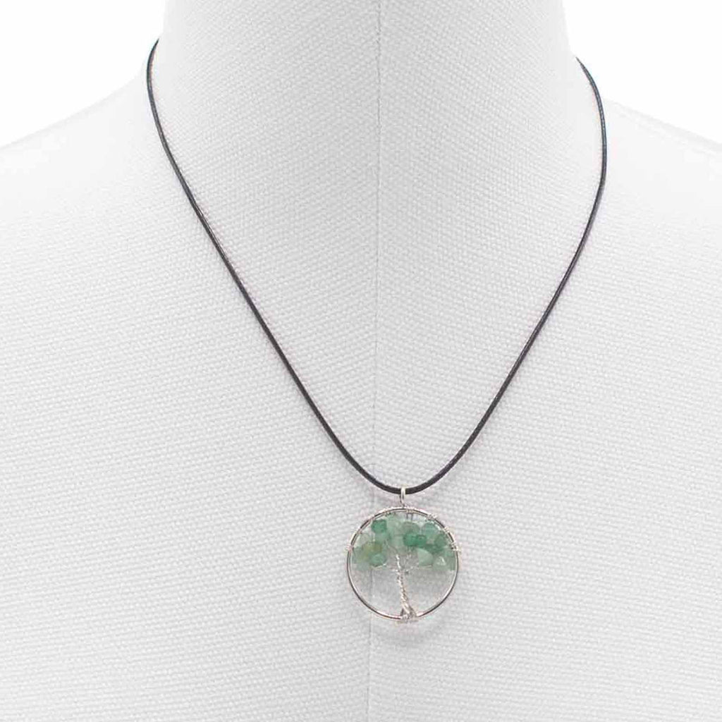 Tree of Life Pendant in Jade with Intricate Design and Gemstone