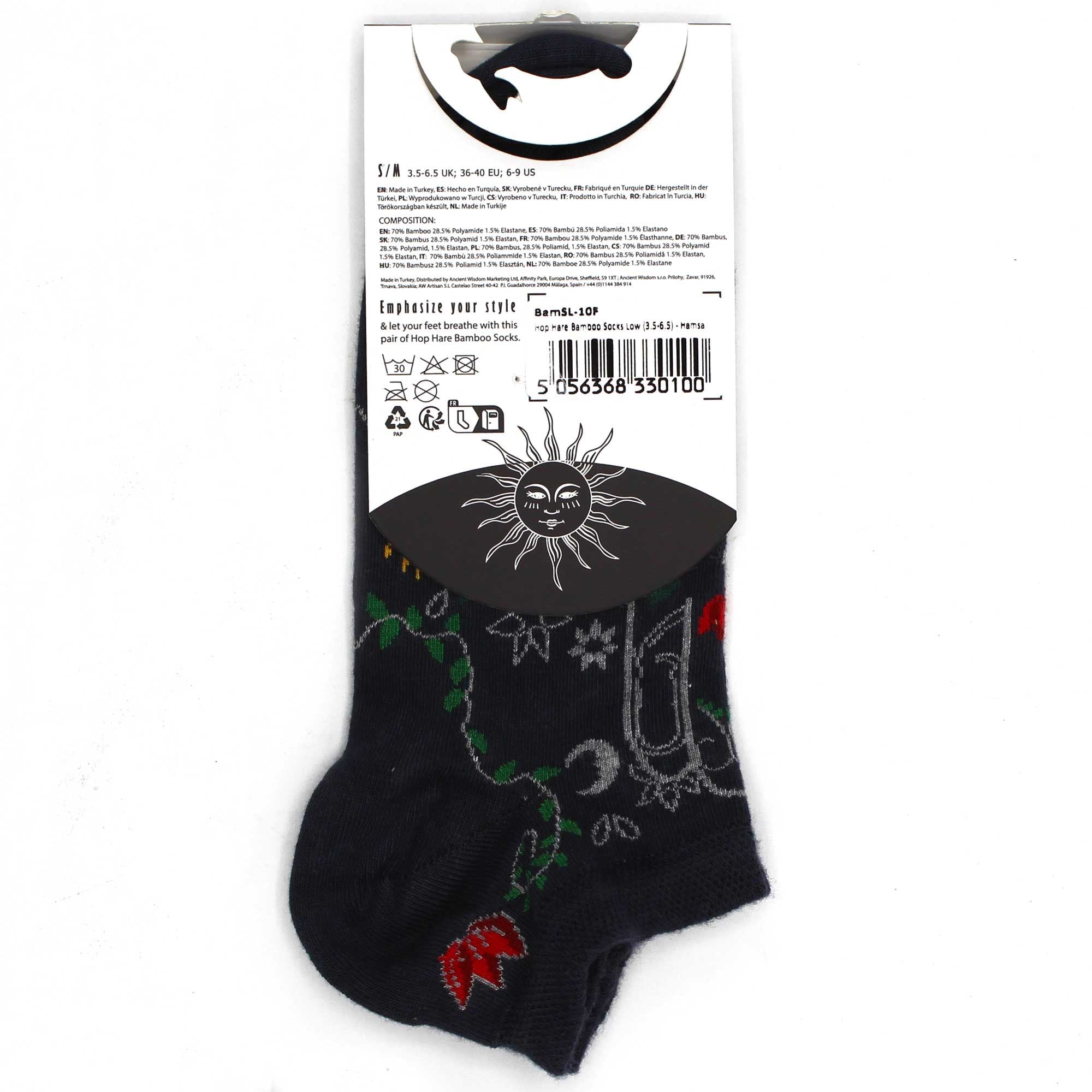 S/M Hop Hare Bamboo Low Cut Socks with Hamsa Design for Comfort