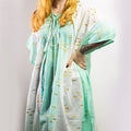Nomad Sari Kaftan in White and Turquoise with Gold Fish Print