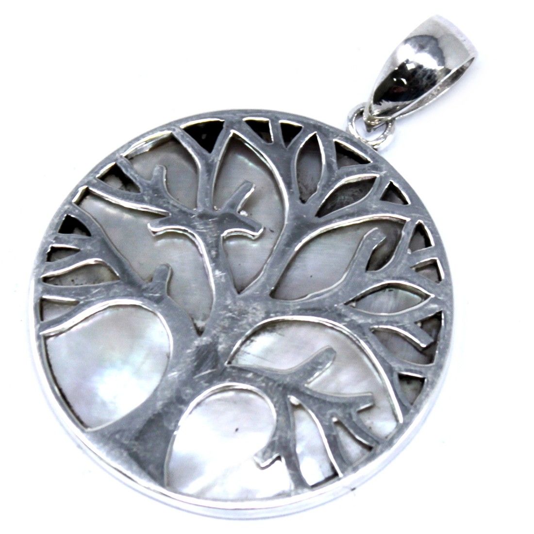 Tree of Life Silver Pendant 30mm with Mother of Pearl Charm