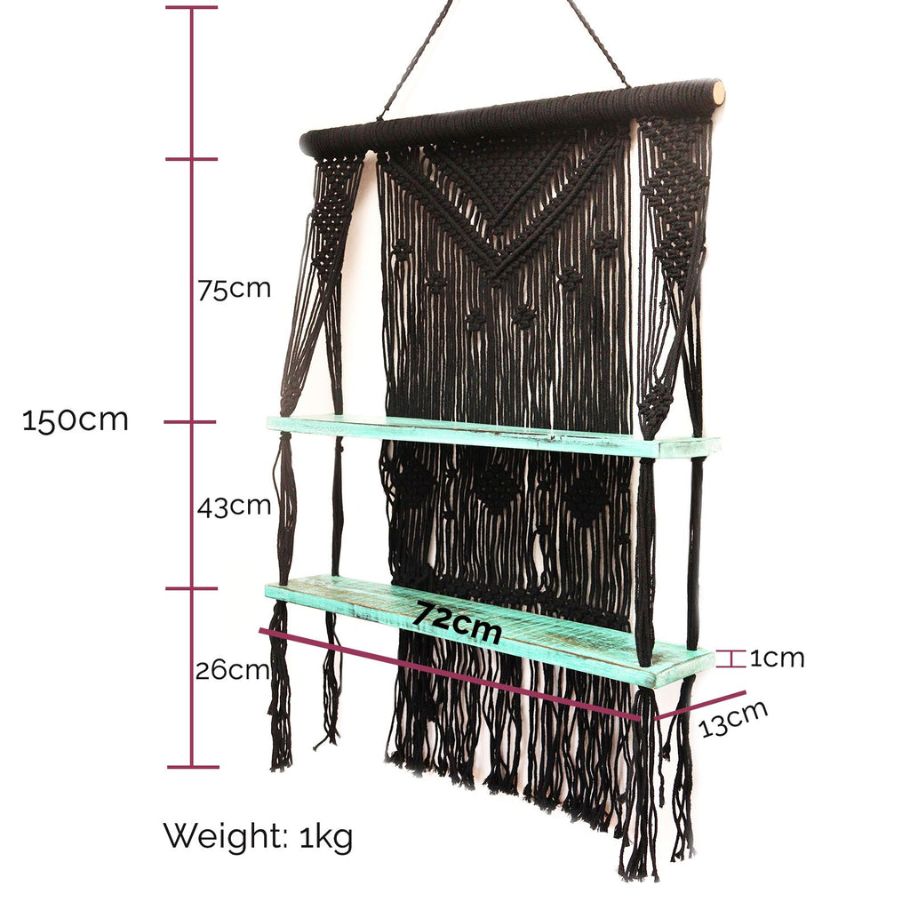 Natural Macrame Hanging Shelves in Blue for Stylish Home Display