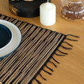 Water Hyacinth Natural Placemat with Black Tiger Fringe Design