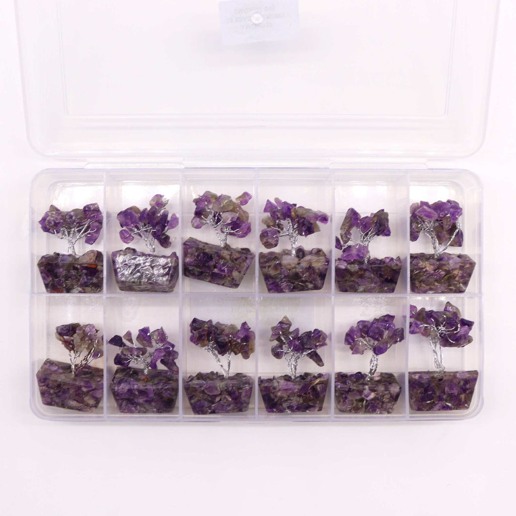 Mini Gemstone Tree on Orgonite Base with 15 Amethyst Stones