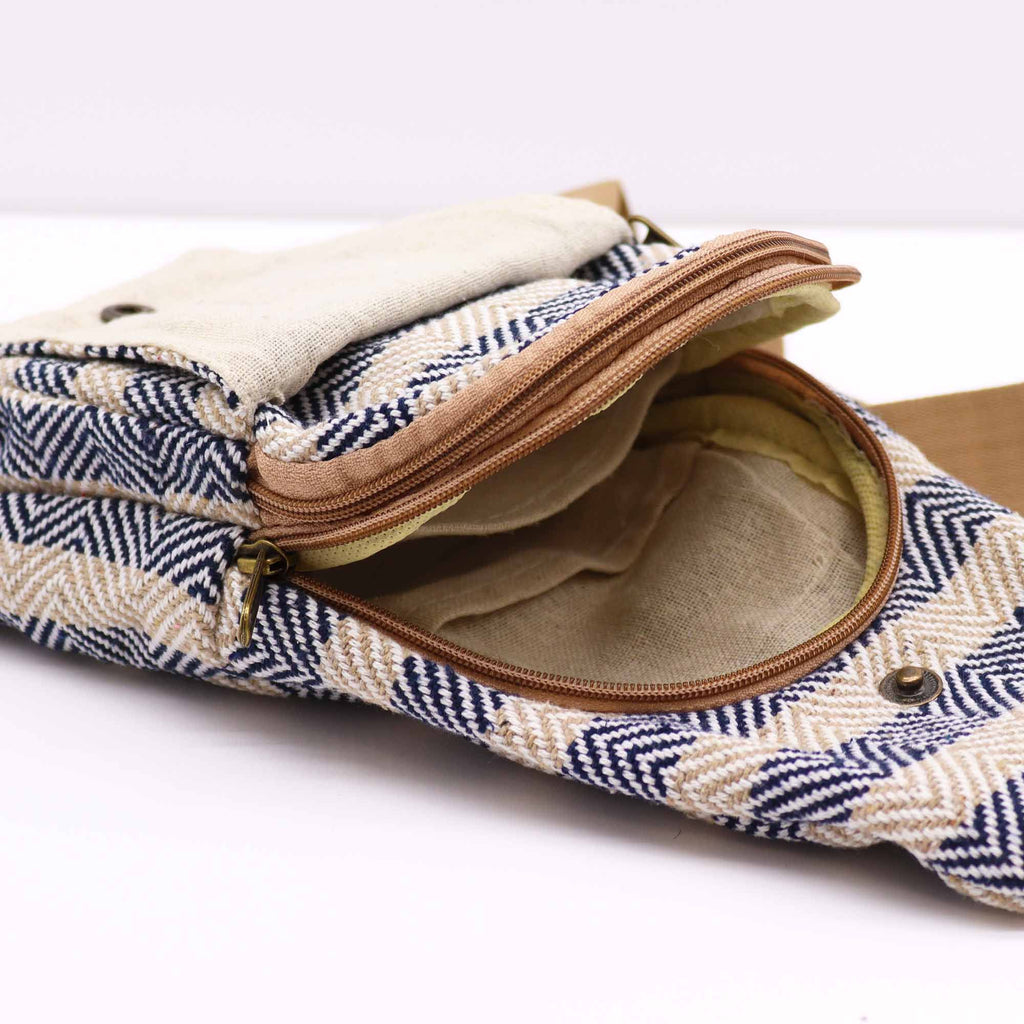 Body Cross Bag Natural Cotton in Tan and Navy for Everyday Use