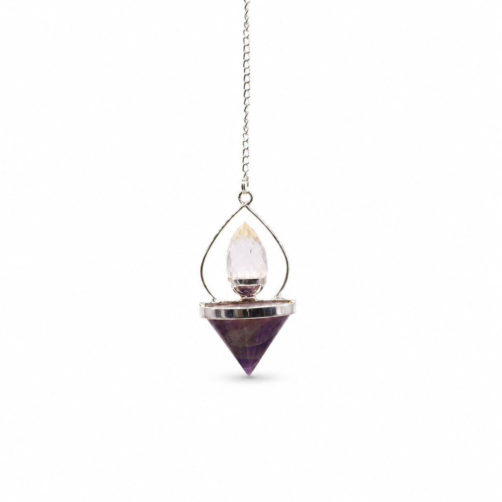 Gemstone Lantern of Life Pendulum with Amethyst and Rock Quartz