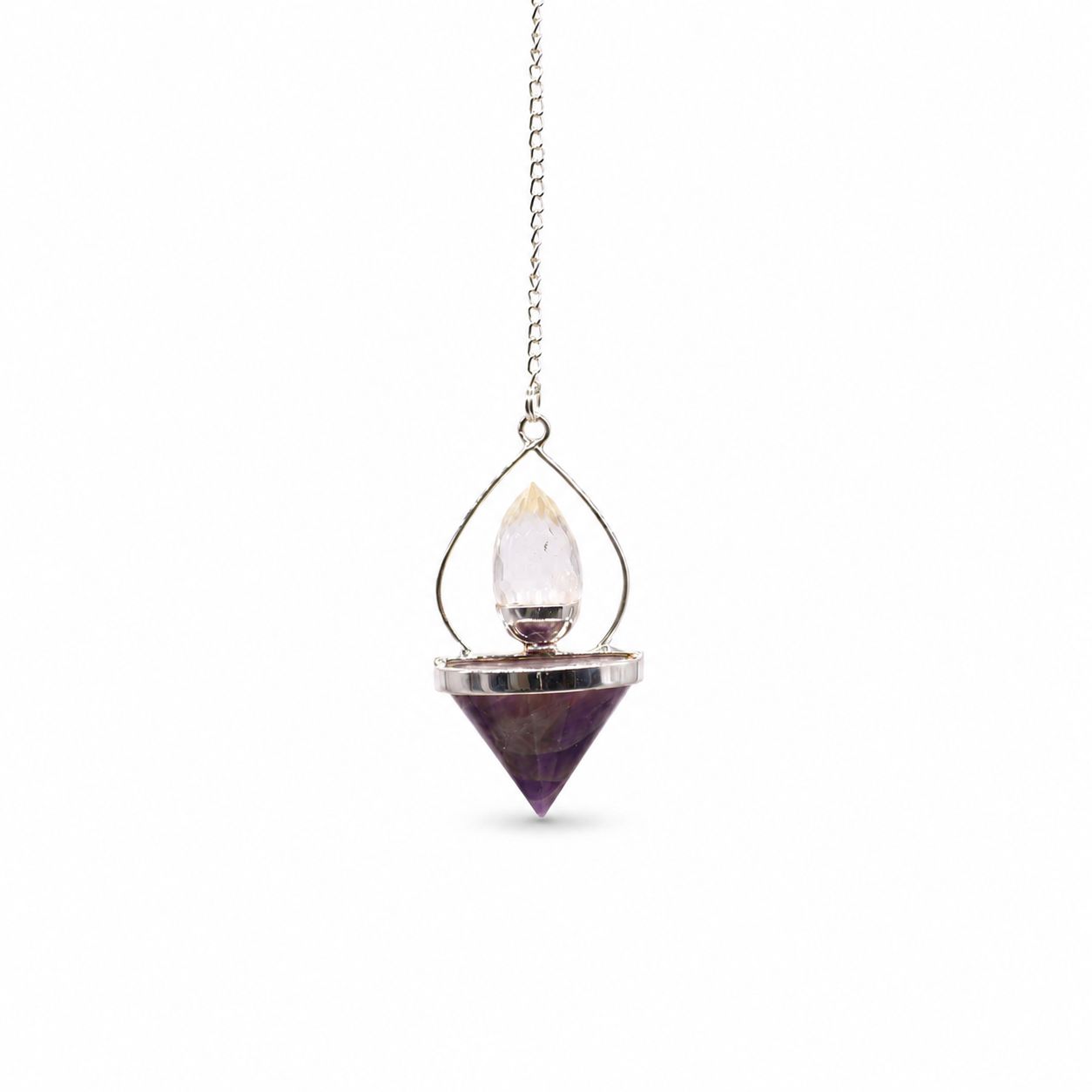 Gemstone Lantern of Life Pendulum with Amethyst and Rock Quartz